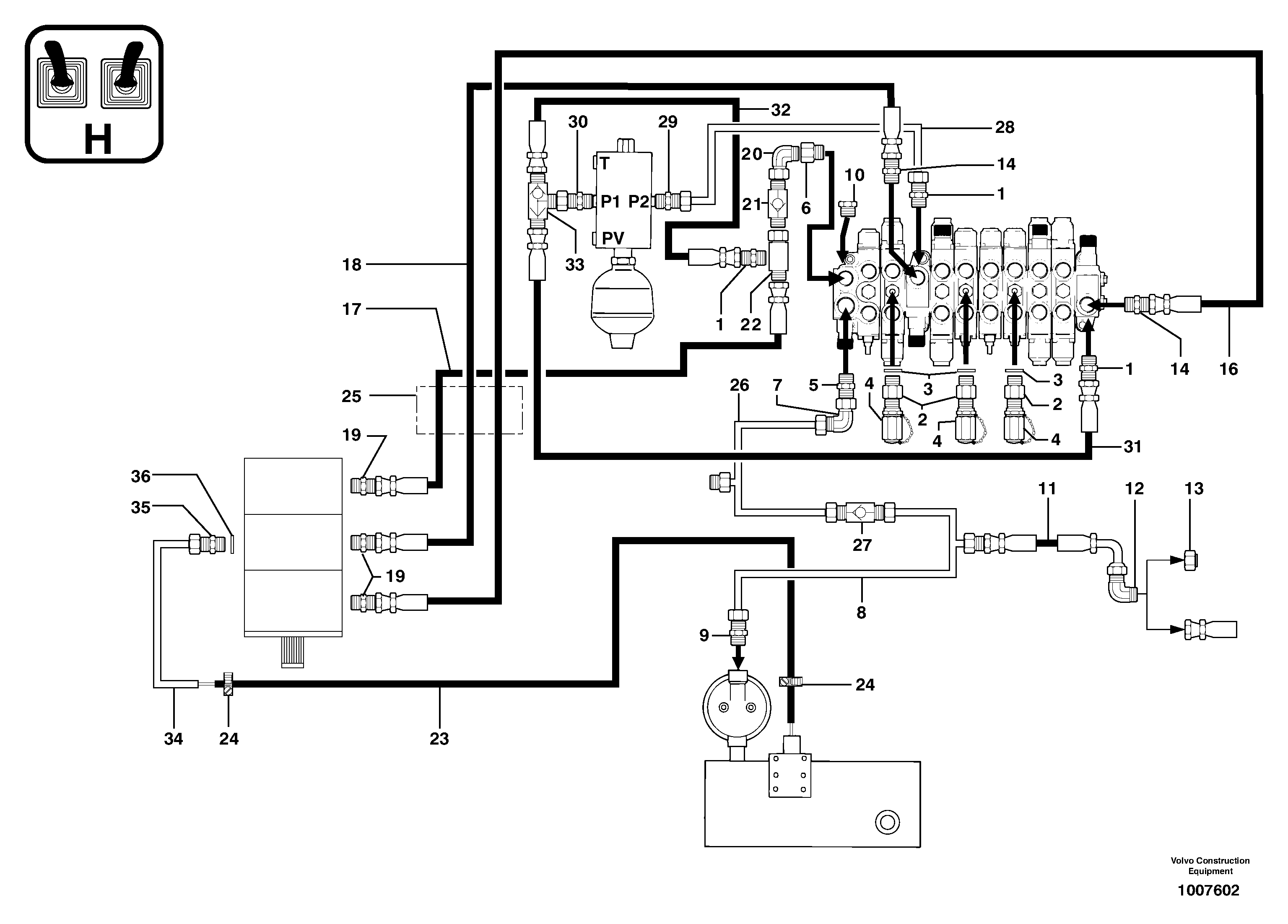 Attachments supply and return circuit — volvo parts diagram
