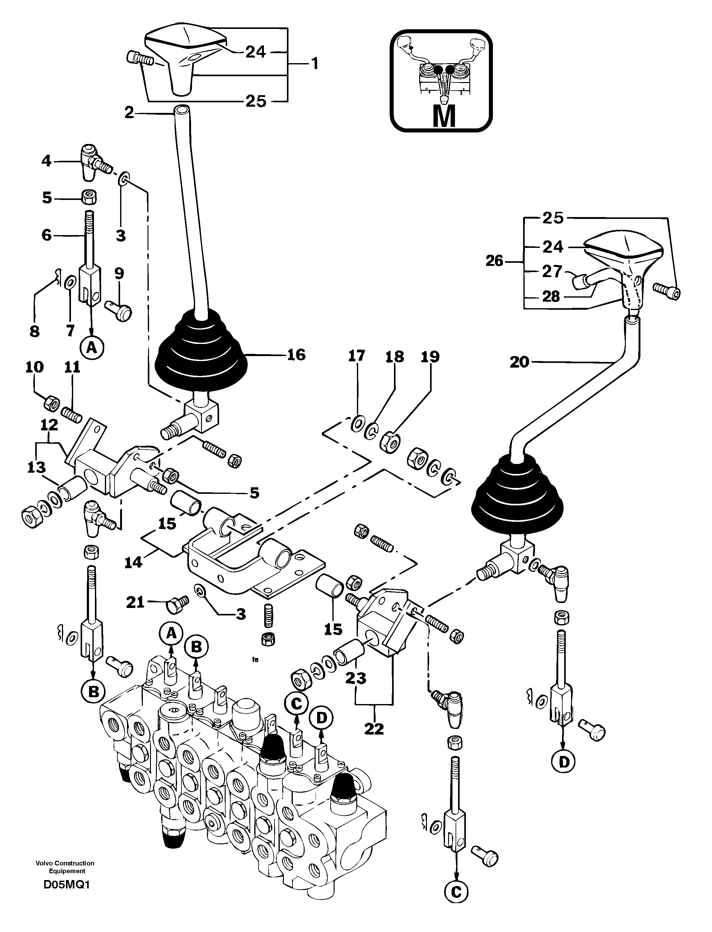 Control levers : boom/dipper arm/ bucket/ slewing — volvo parts diagram