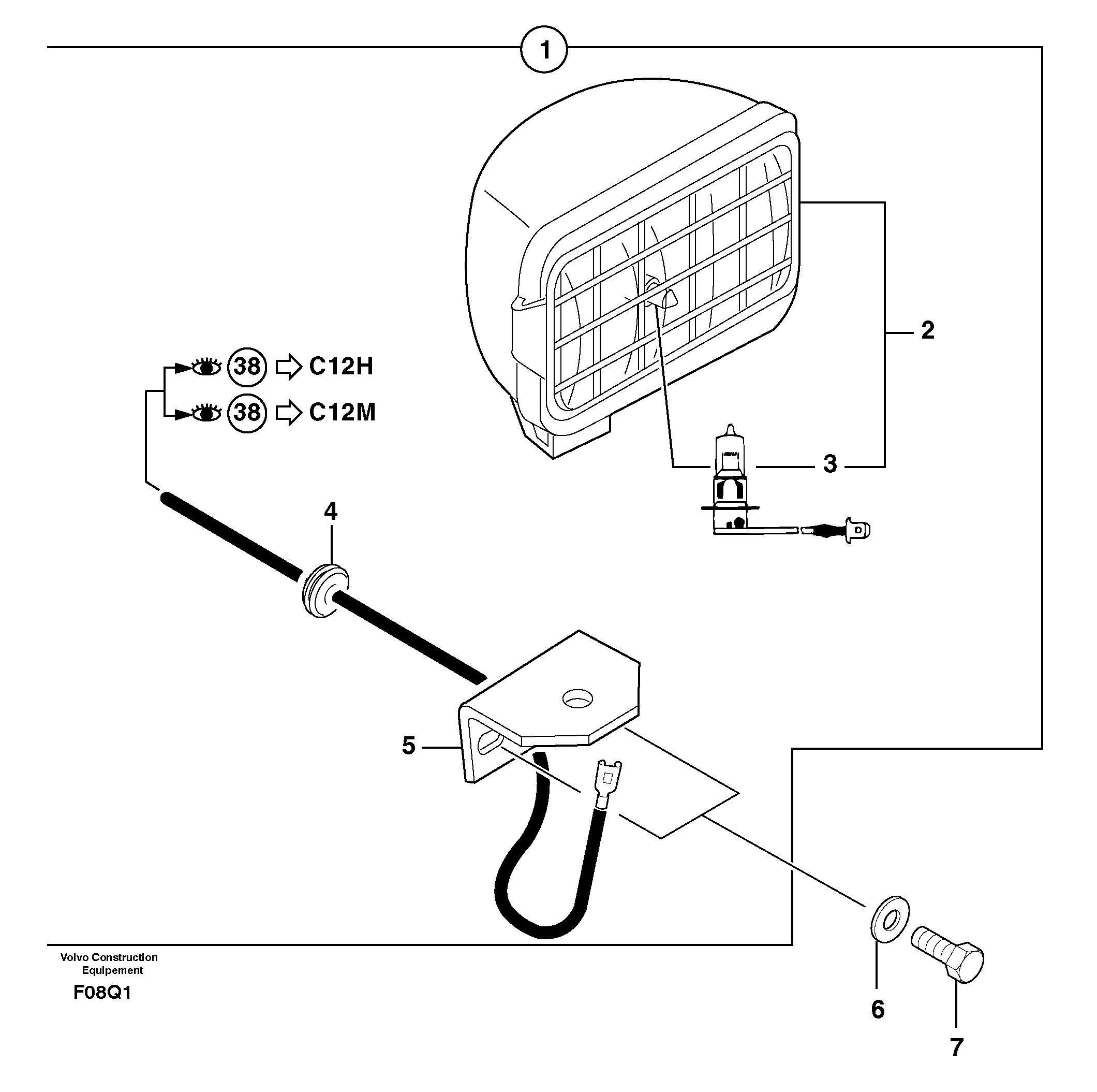 Rear headlight on cab — volvo parts diagram