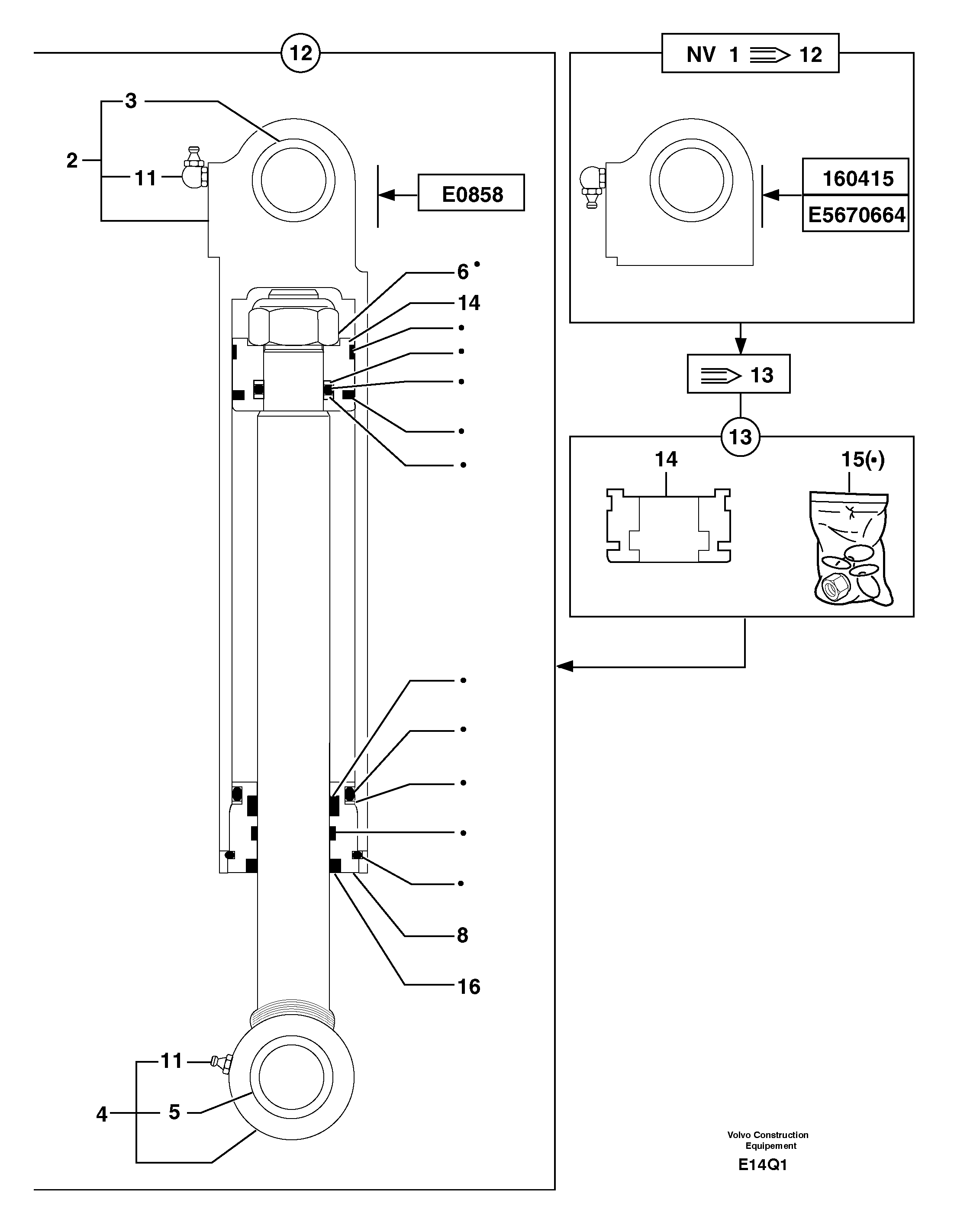 Bucket cylinder  S/N271.17090-S/N271.17145 — volvo parts diagram