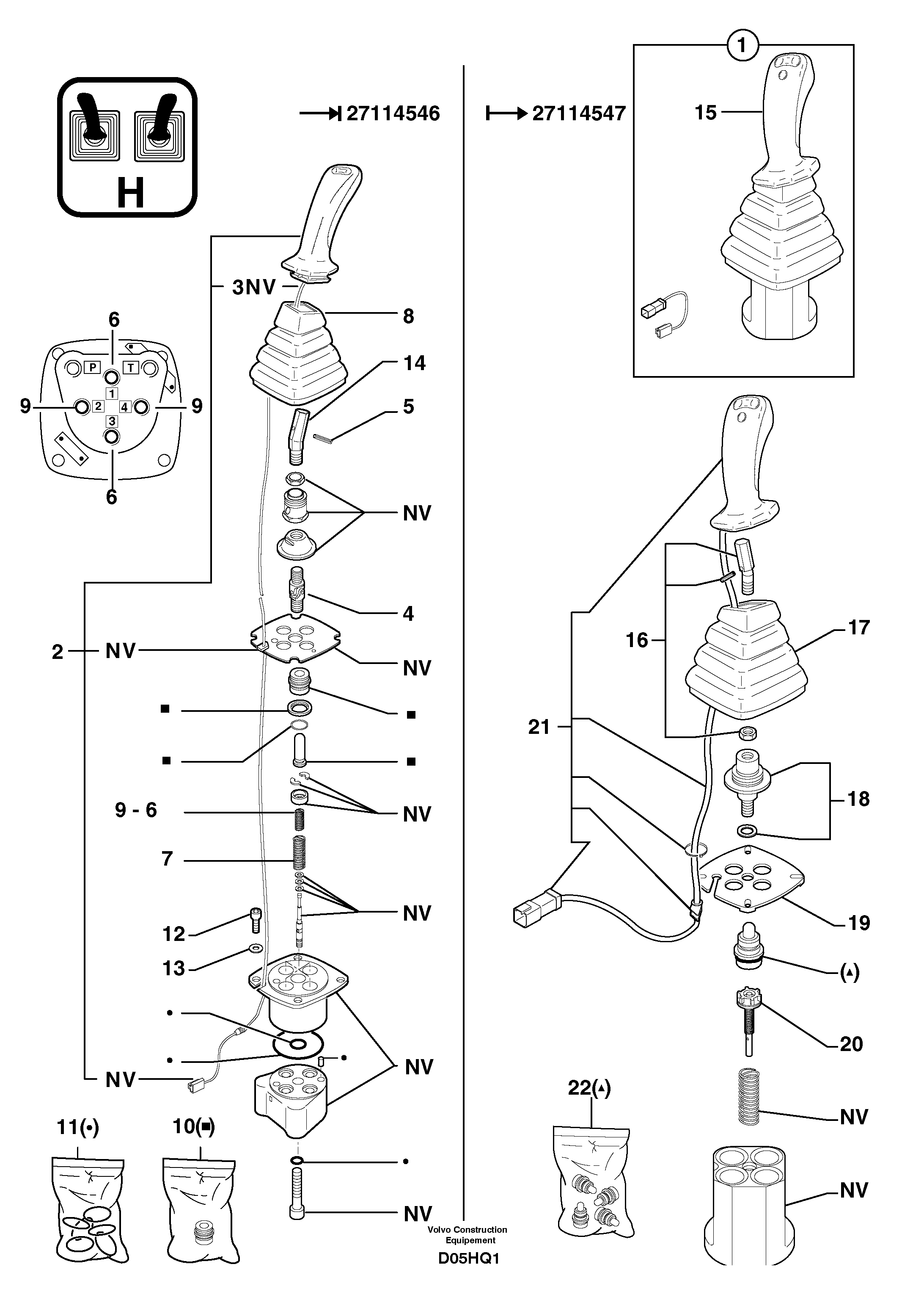 Control lever : boom / bucket ( right ) — volvo parts diagram