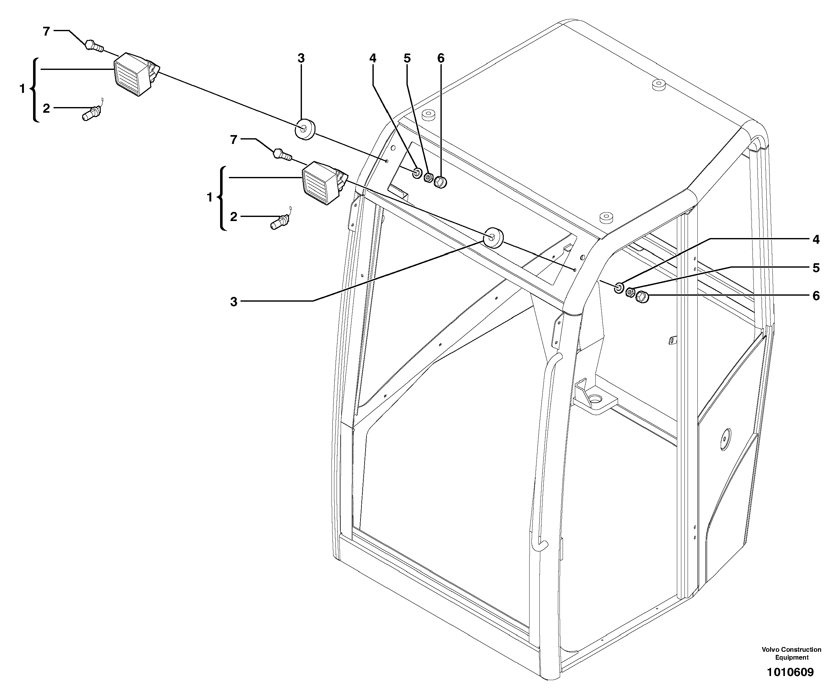 Front headlight on cab — volvo parts diagram