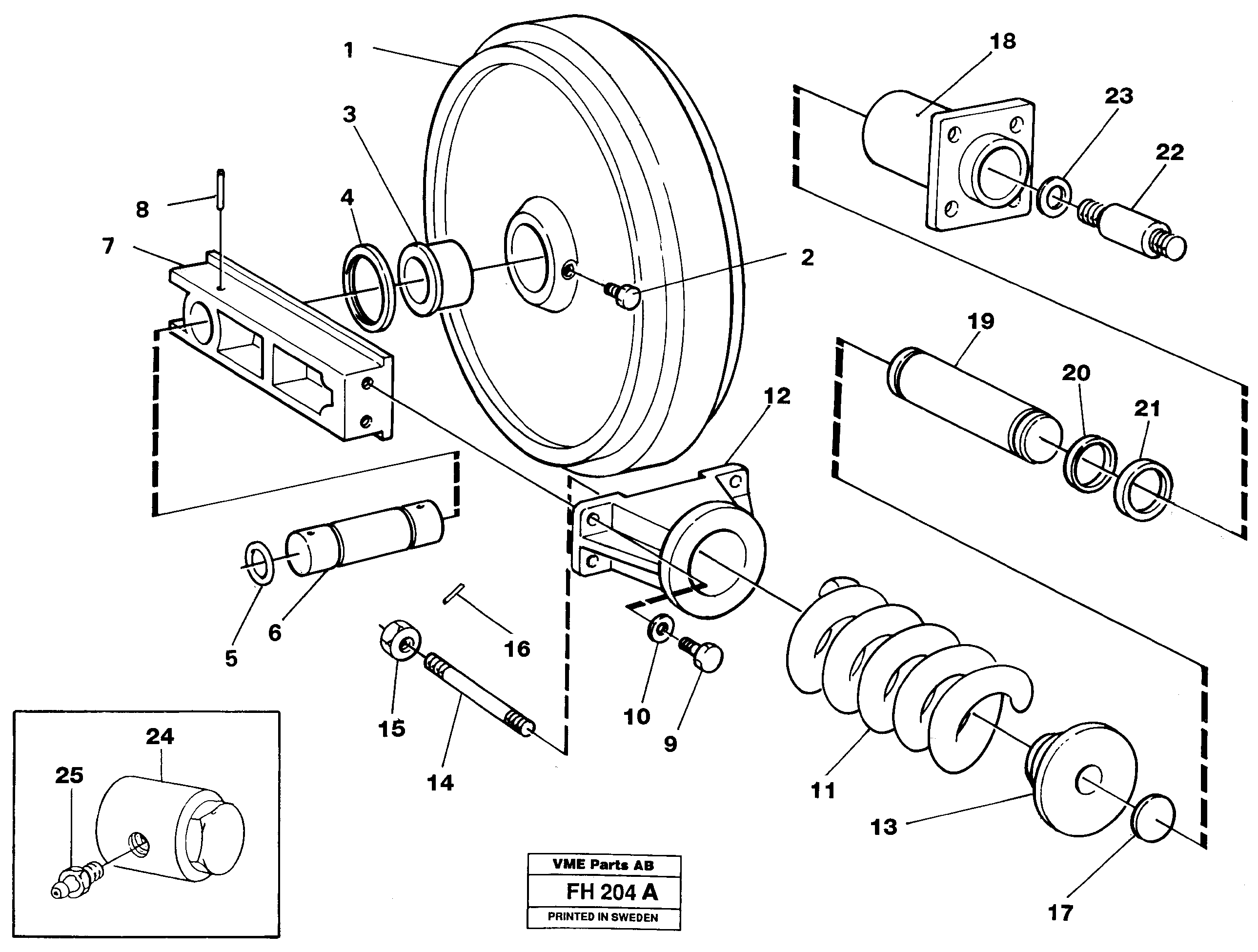 Front idler with spring package and tension cylinder  SER NO 4371 - 4900 — volvo parts diagram