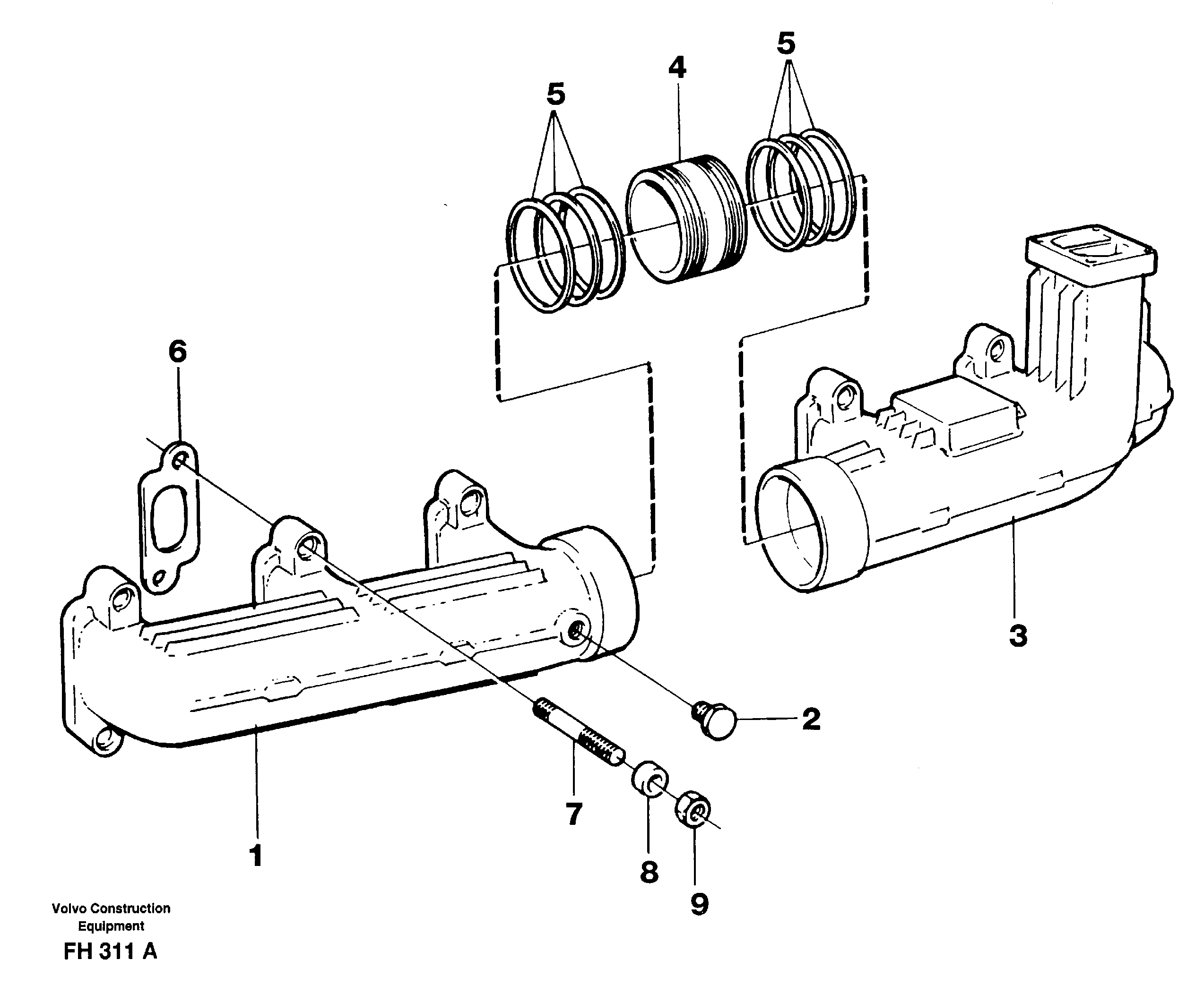 Exhaust manifold and installation components — volvo parts diagram