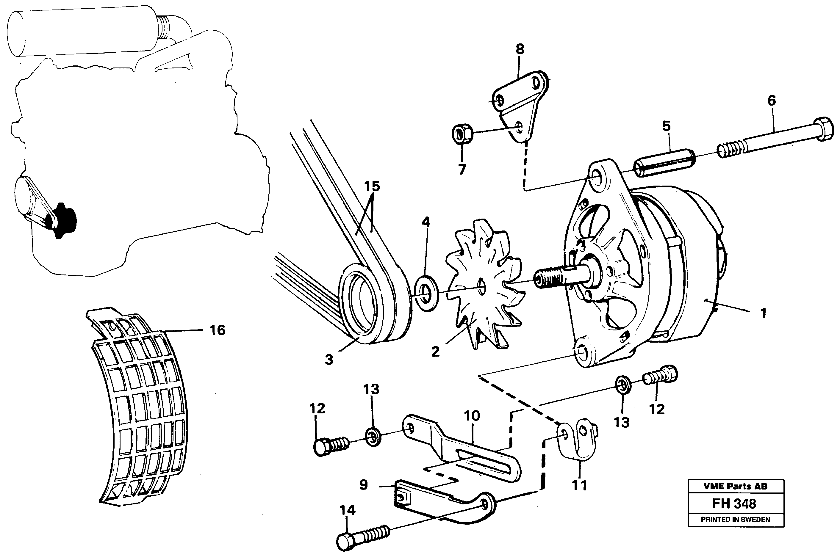 Alternator with assembling details — volvo parts diagram