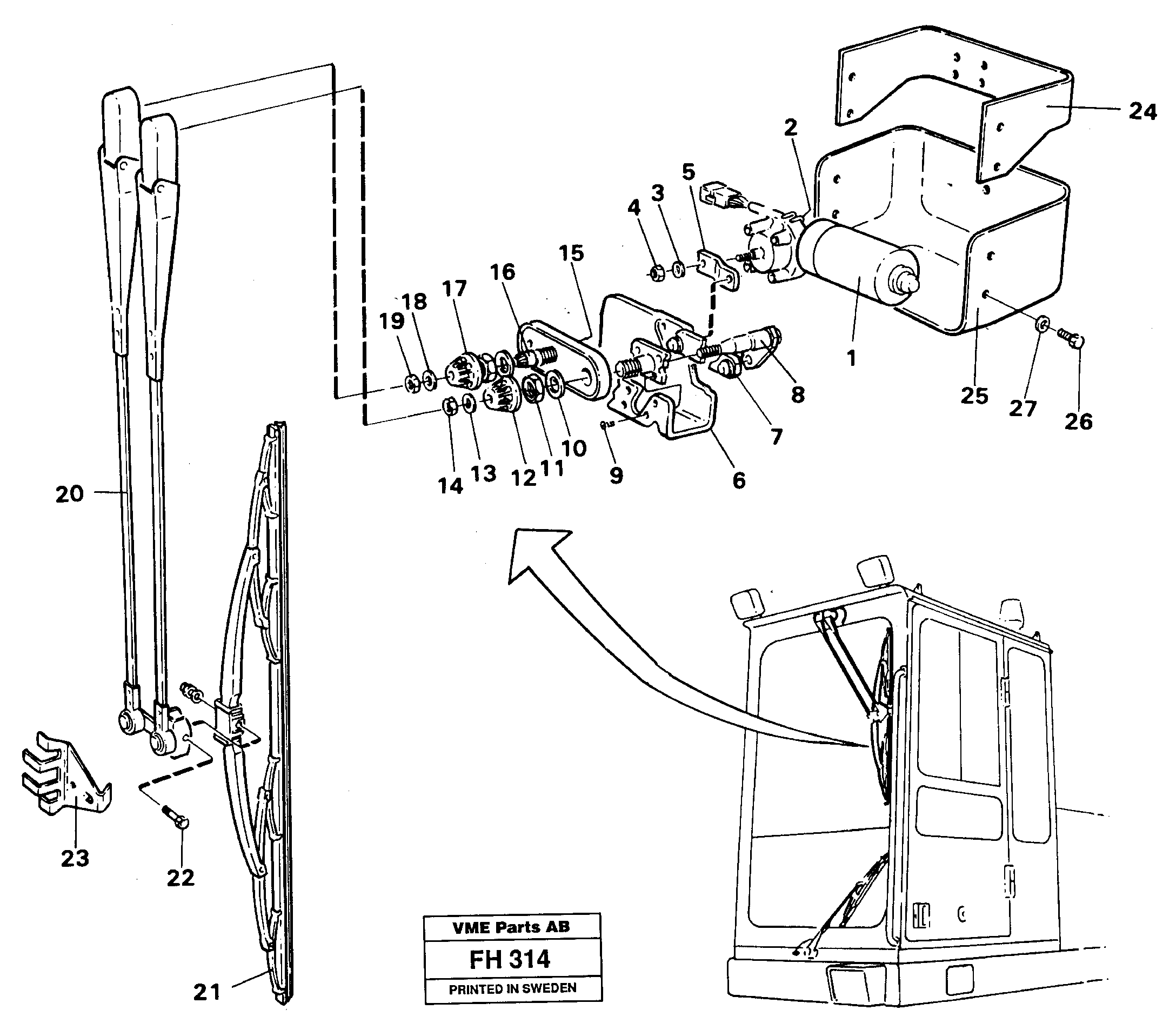 Windscreen wiper, upper — volvo parts diagram