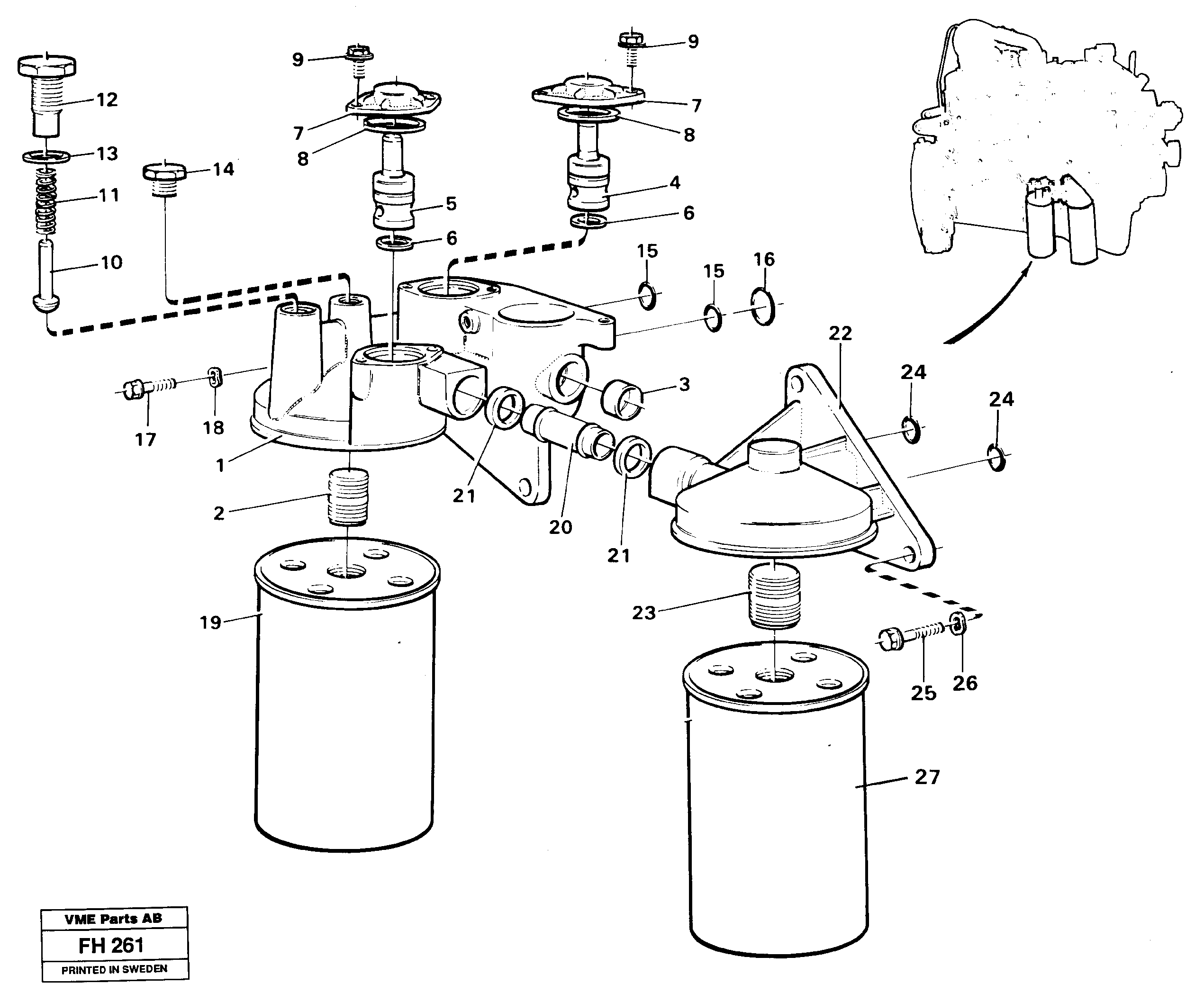 Oil filter, Housing — volvo parts diagram