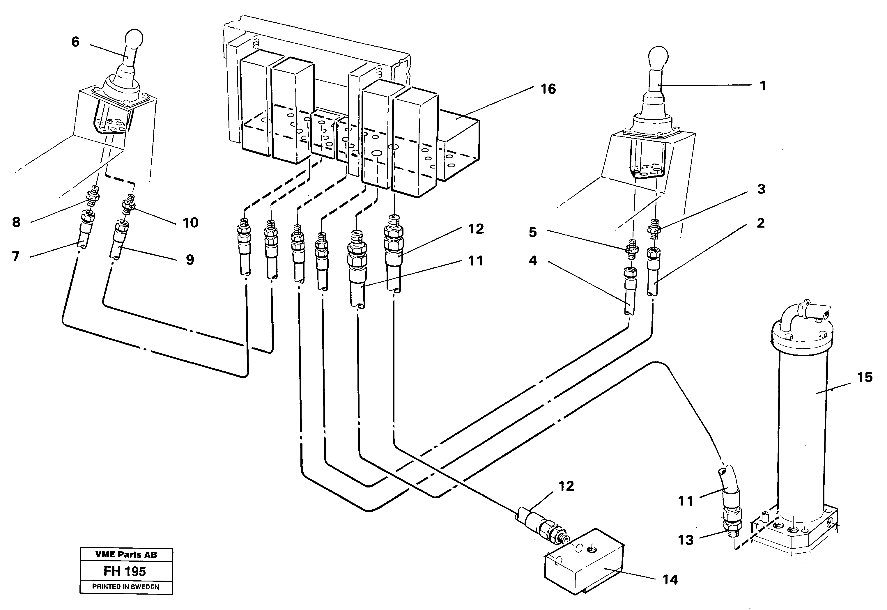 Servo hydraulics, tank return lines — volvo parts diagram