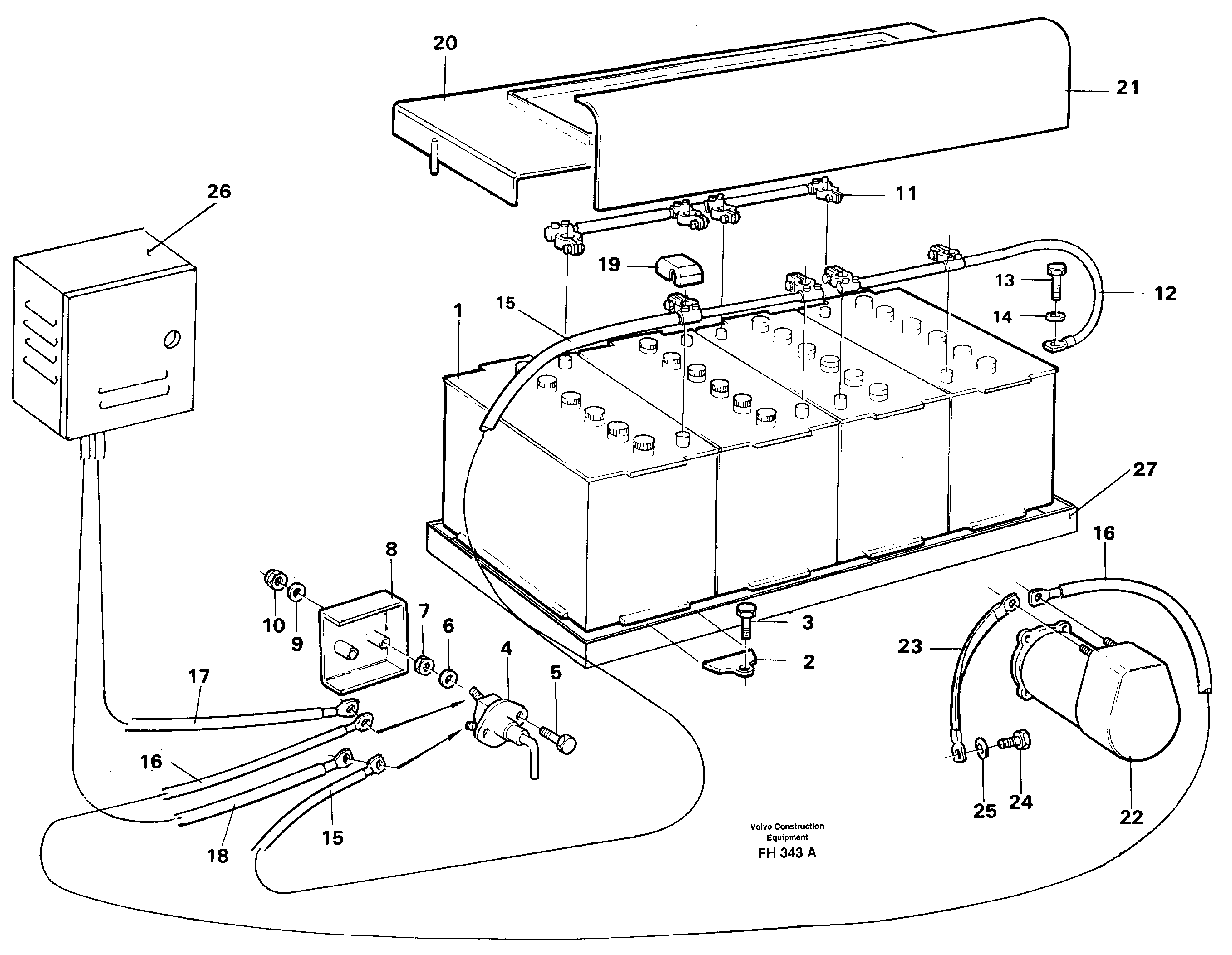 Battery with assembling details — volvo parts diagram