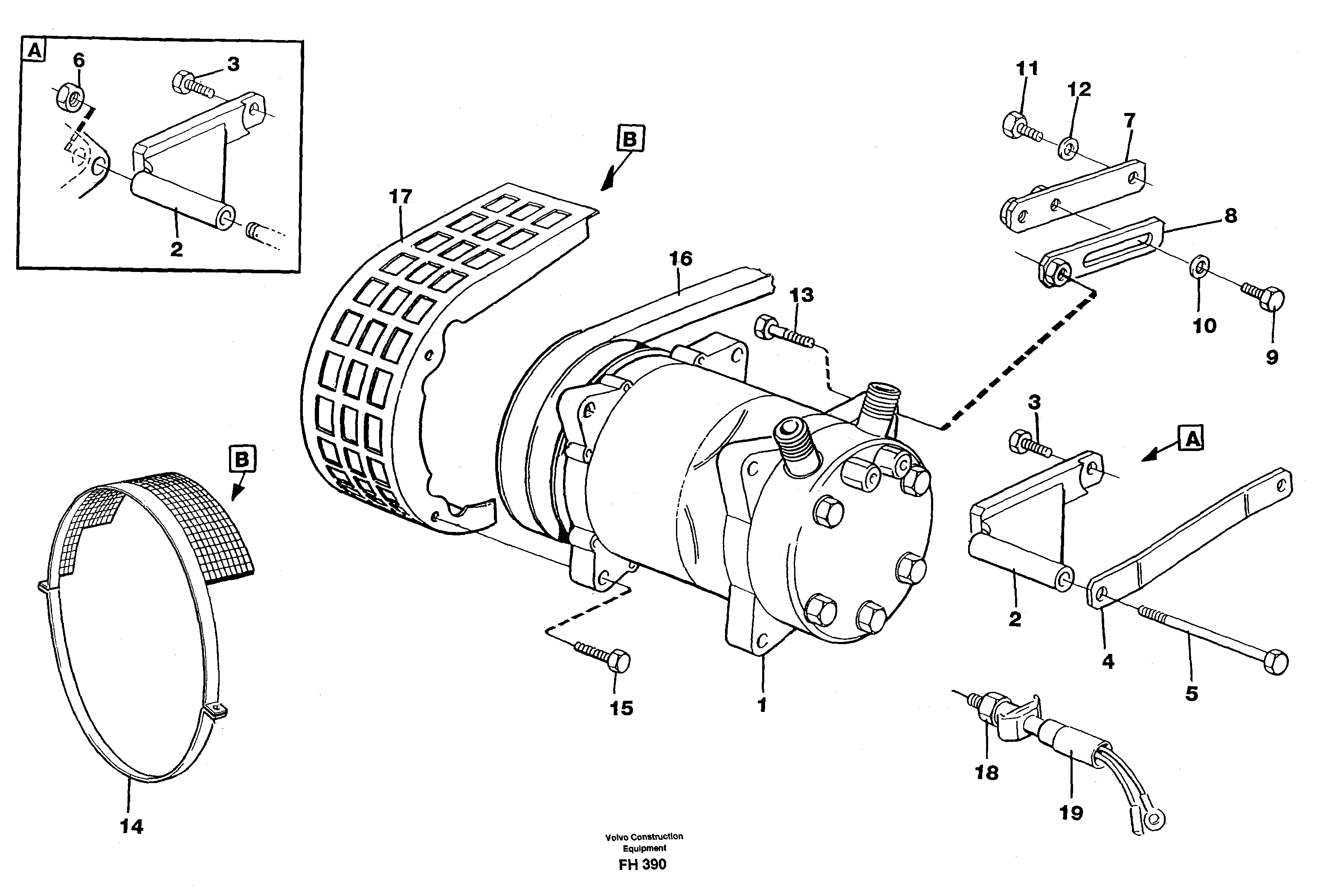 Compressor with fitting parts, cooling agent R134a  SER NO 4735- — volvo parts diagram