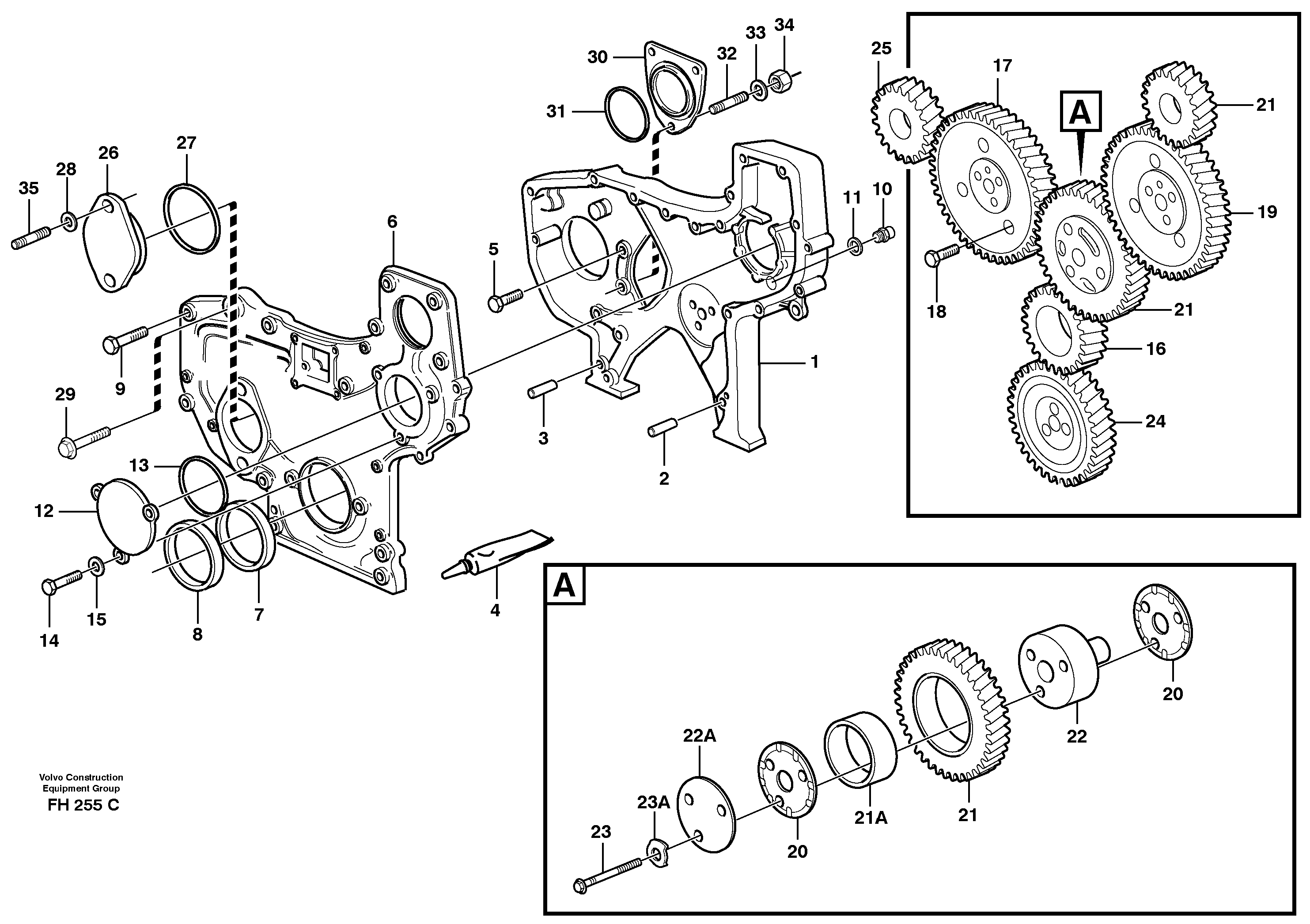 Timing gear casing and gears — volvo parts diagram
