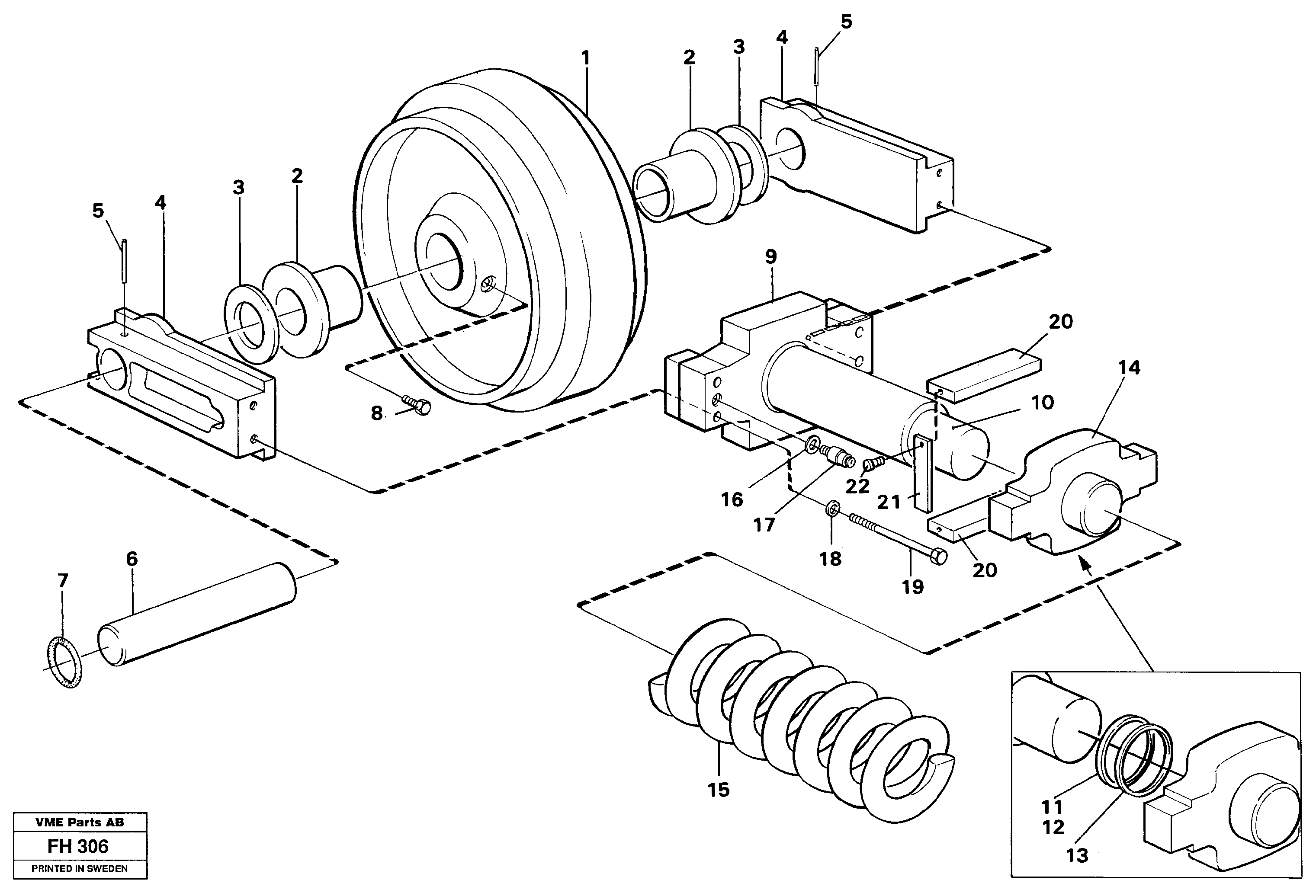 Front idler with spring package and tension cylinder  SER NO 4901- — volvo parts diagram
