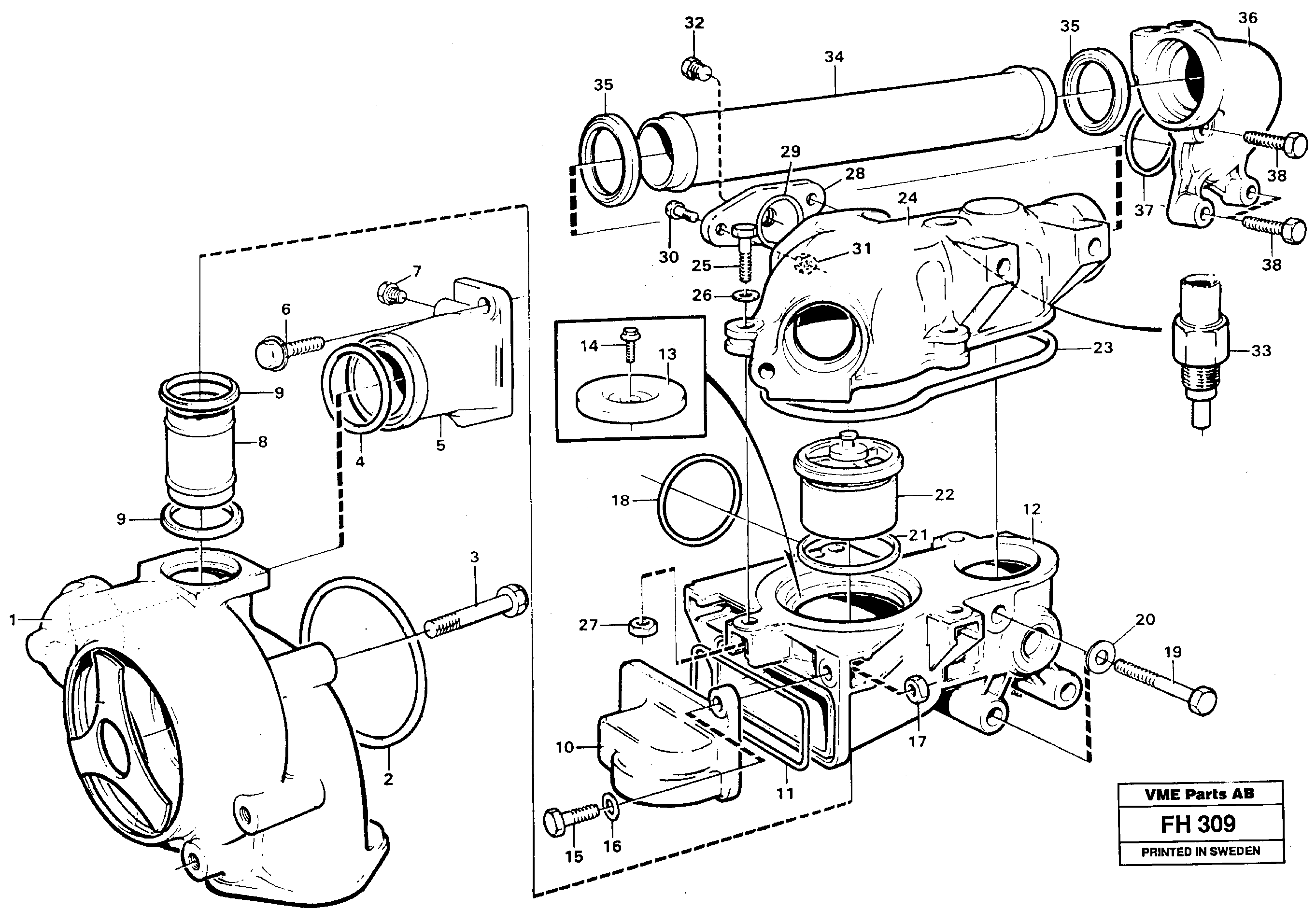 Water pump and thermostat — volvo parts diagram