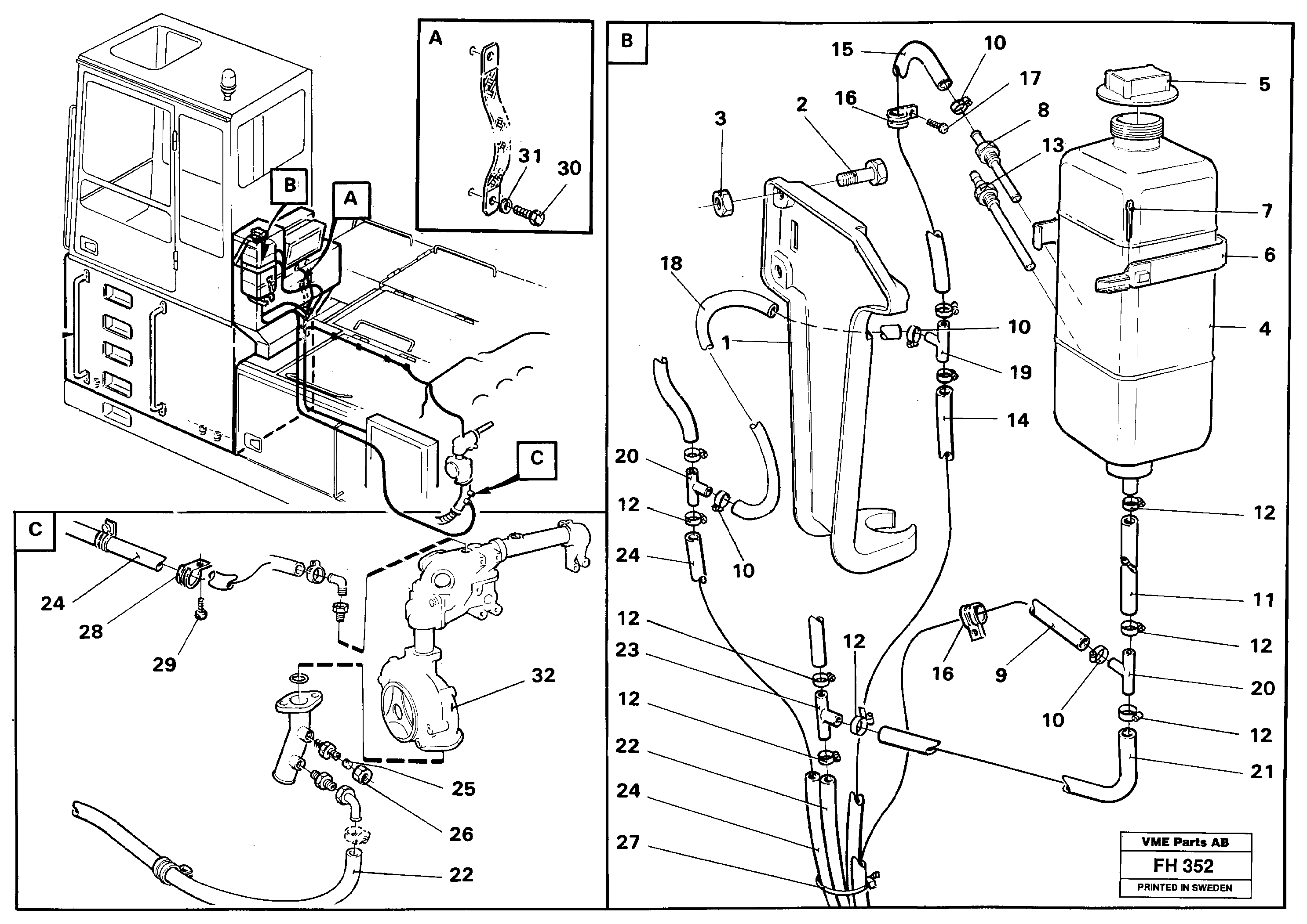 Cooling system, Cab elevation  1220MM, 1820MM — volvo parts diagram