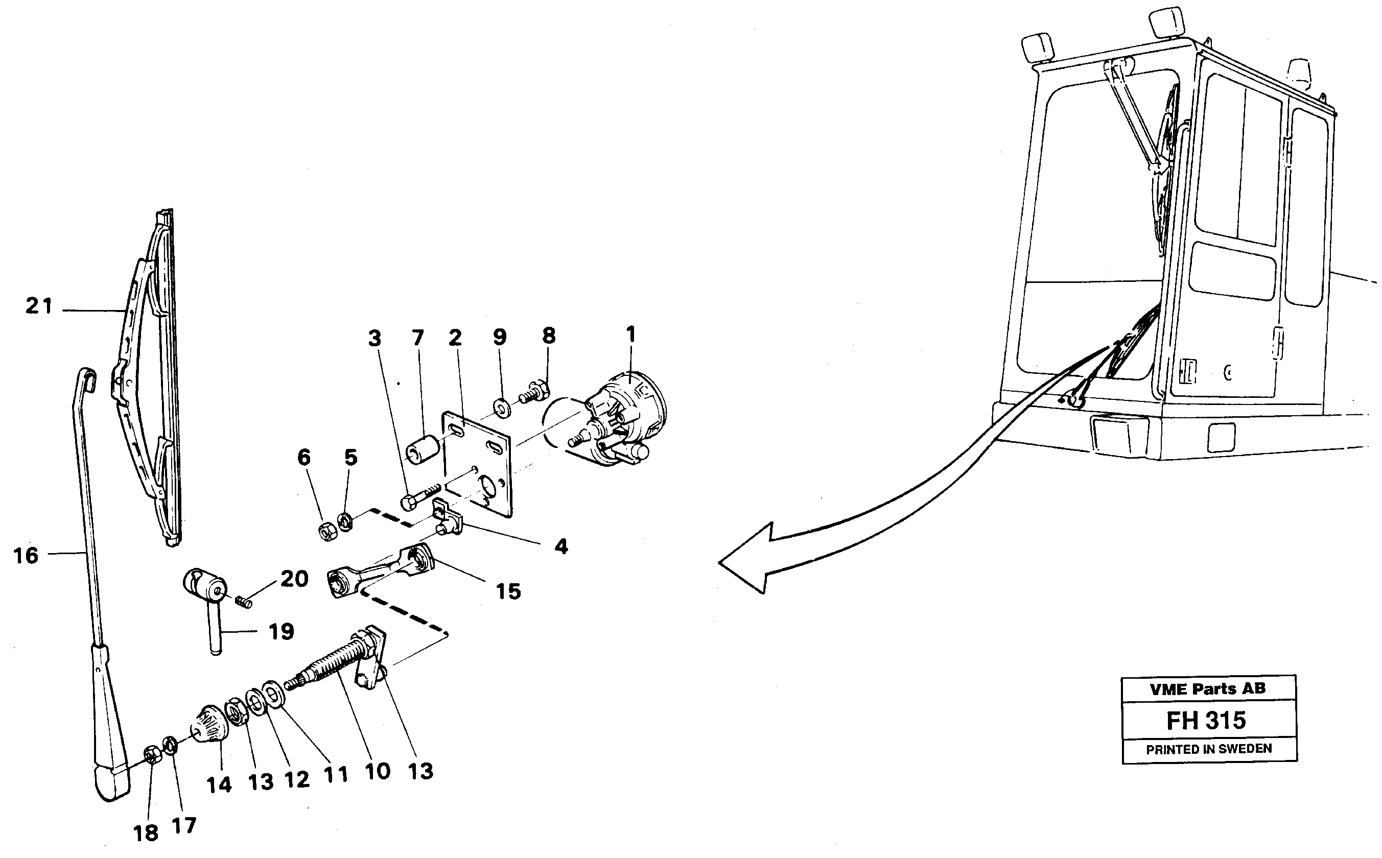 Windscreen wiper, lower — volvo parts diagram