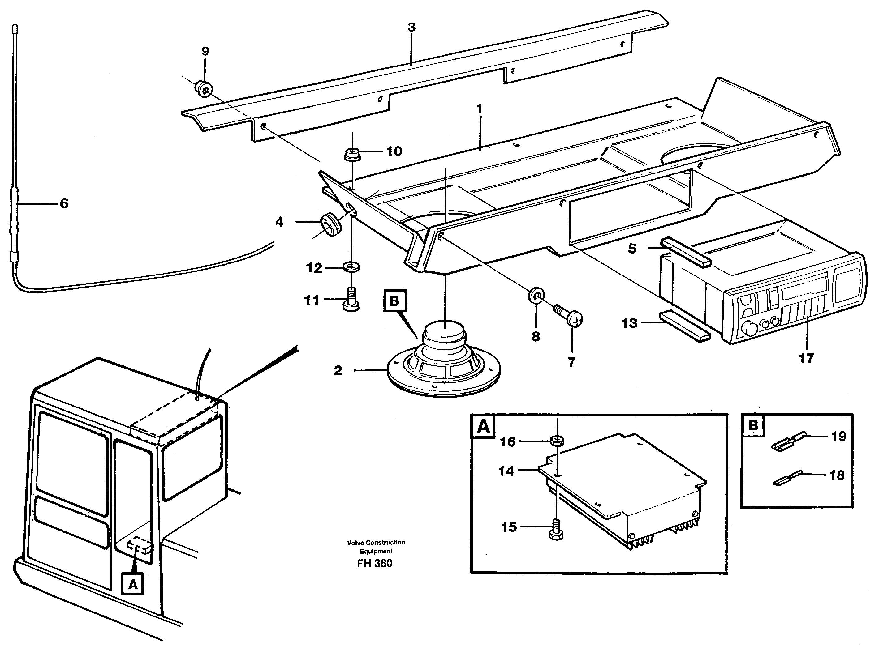 Radio installation with converter — volvo parts diagram