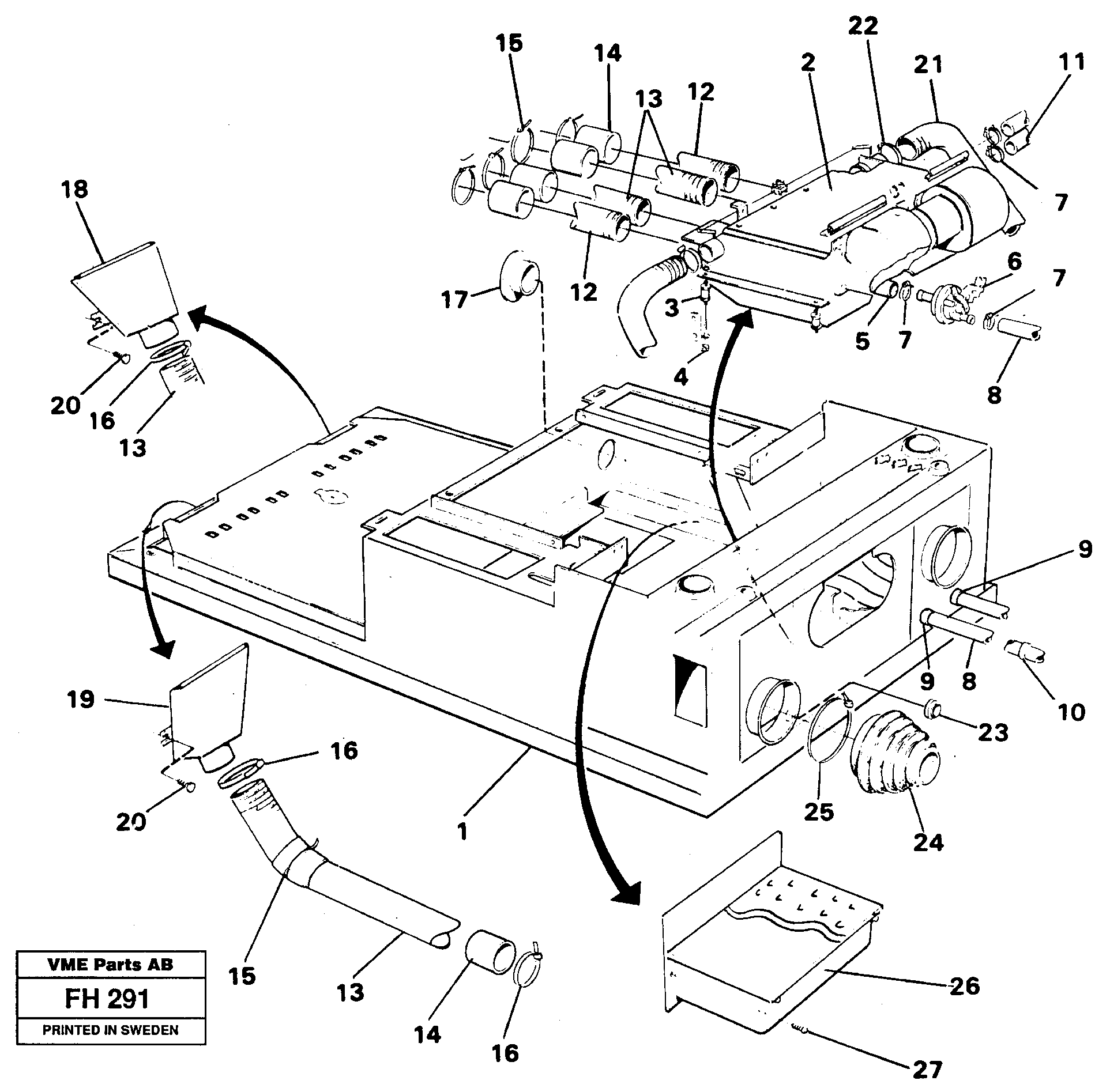Cab heater with fitting parts — volvo parts diagram