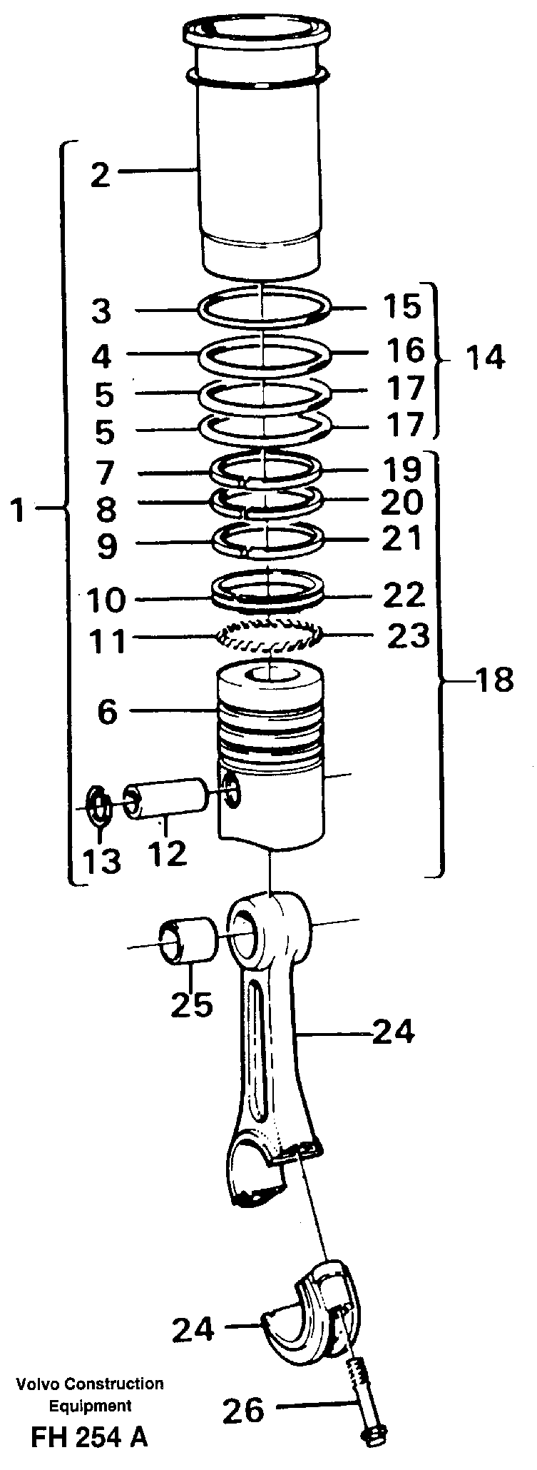 Cylinder liner and piston — volvo parts diagram