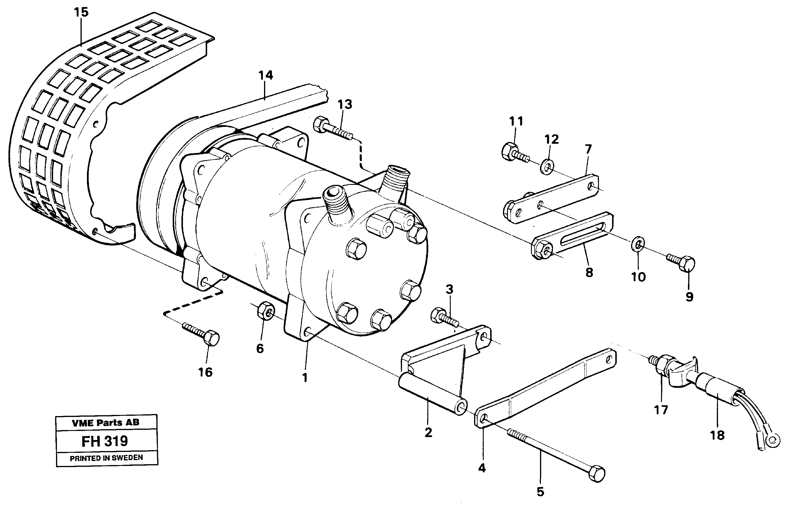 Compressor with fitting parts. cooling agent, R134a  SER NO 4371-4734 — volvo parts diagram