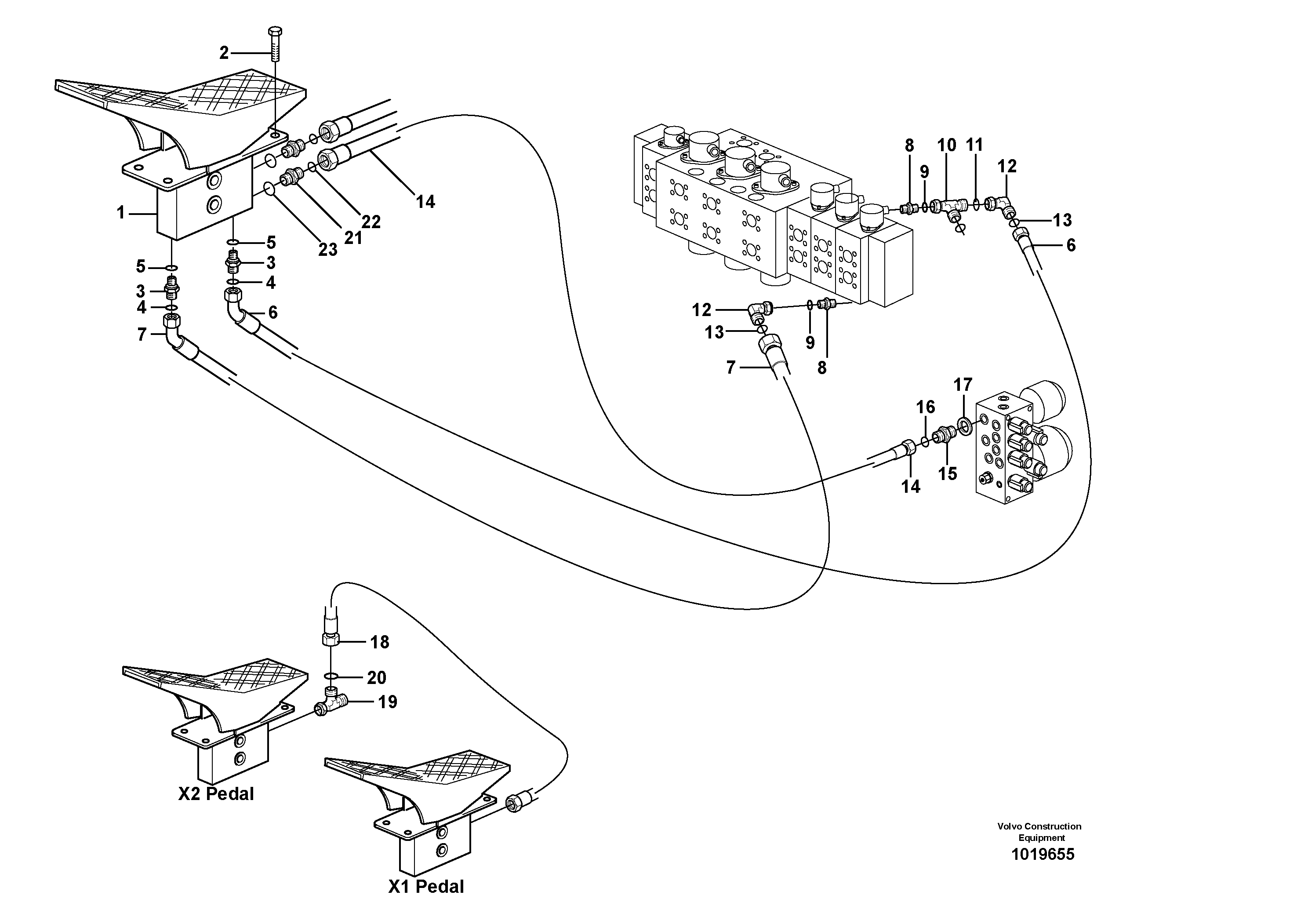 Servo hydraulics, adjustable boom. X2  14313014 — volvo parts diagram