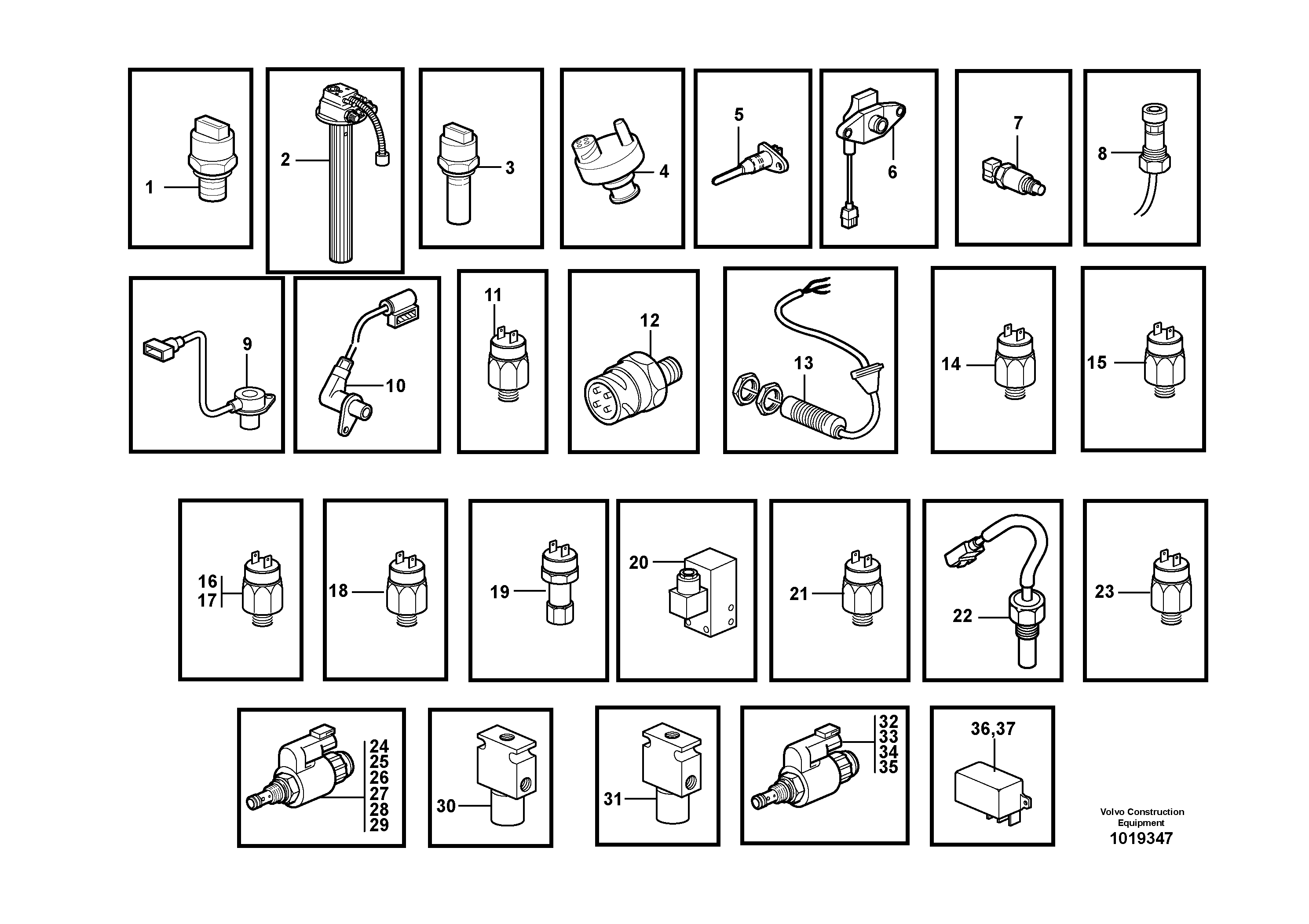 Sensors, reference list — volvo parts diagram