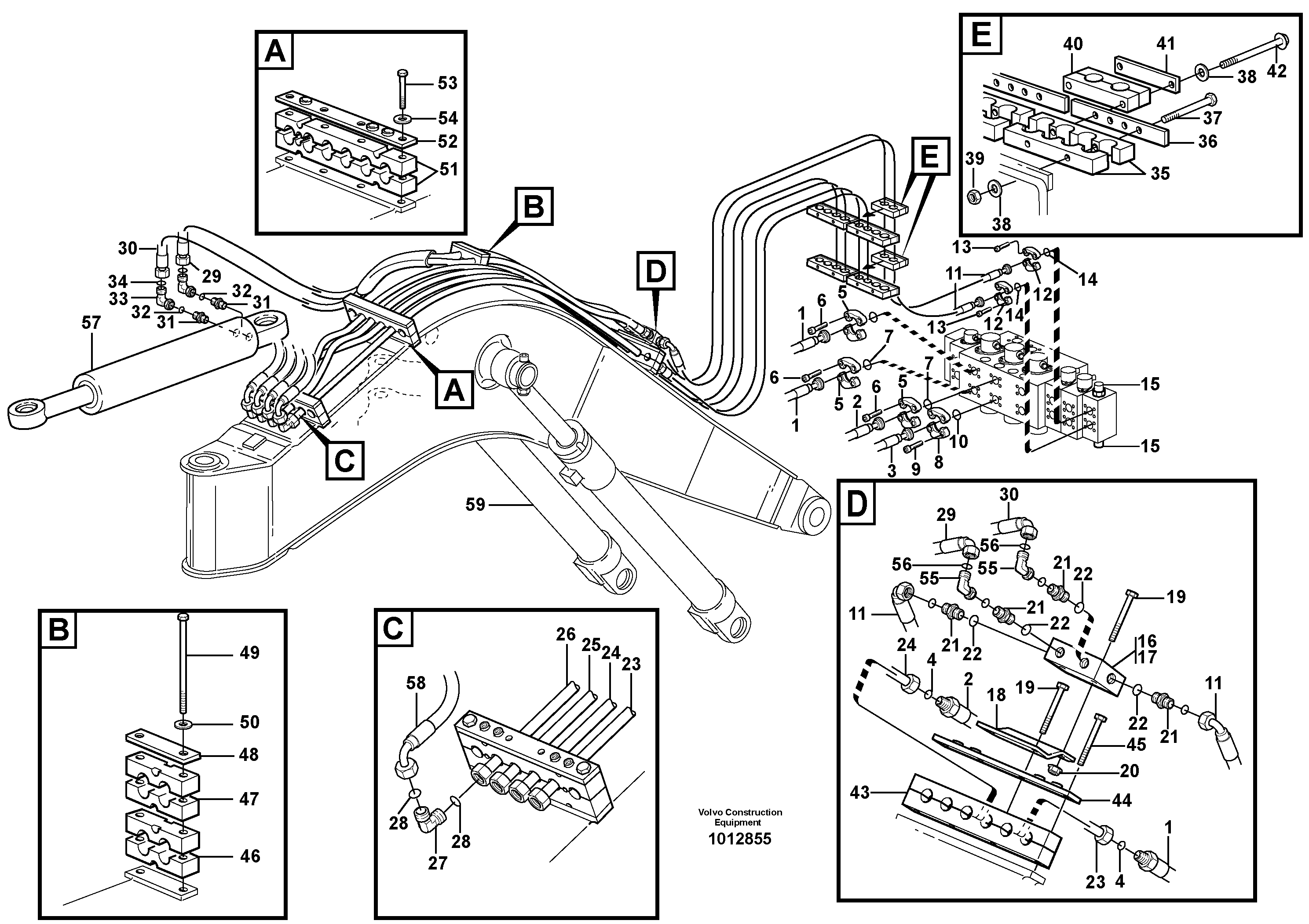 Hydr. equipm. on boom, rear, offset  14313102 — volvo parts diagram