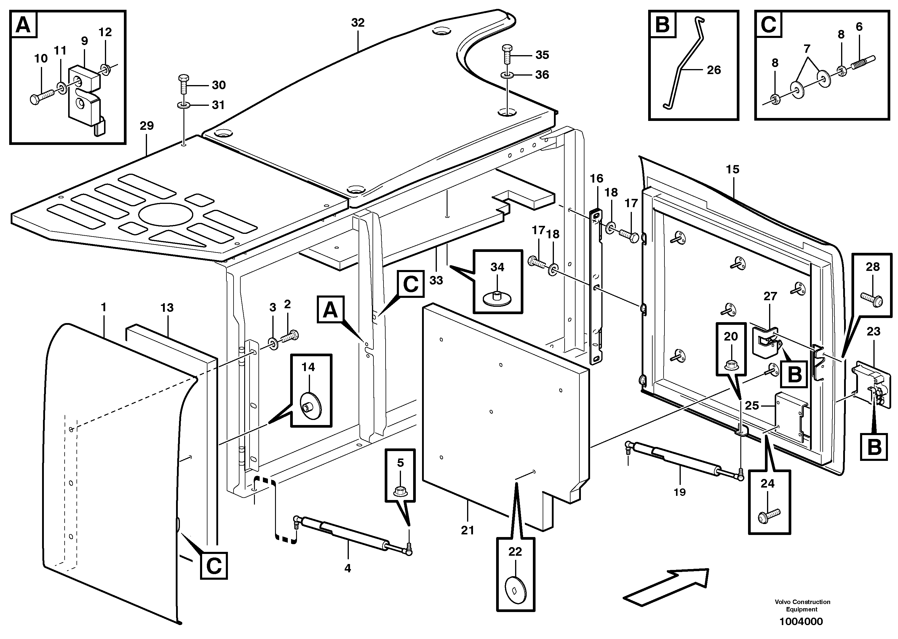 Door, engine, right — volvo parts diagram