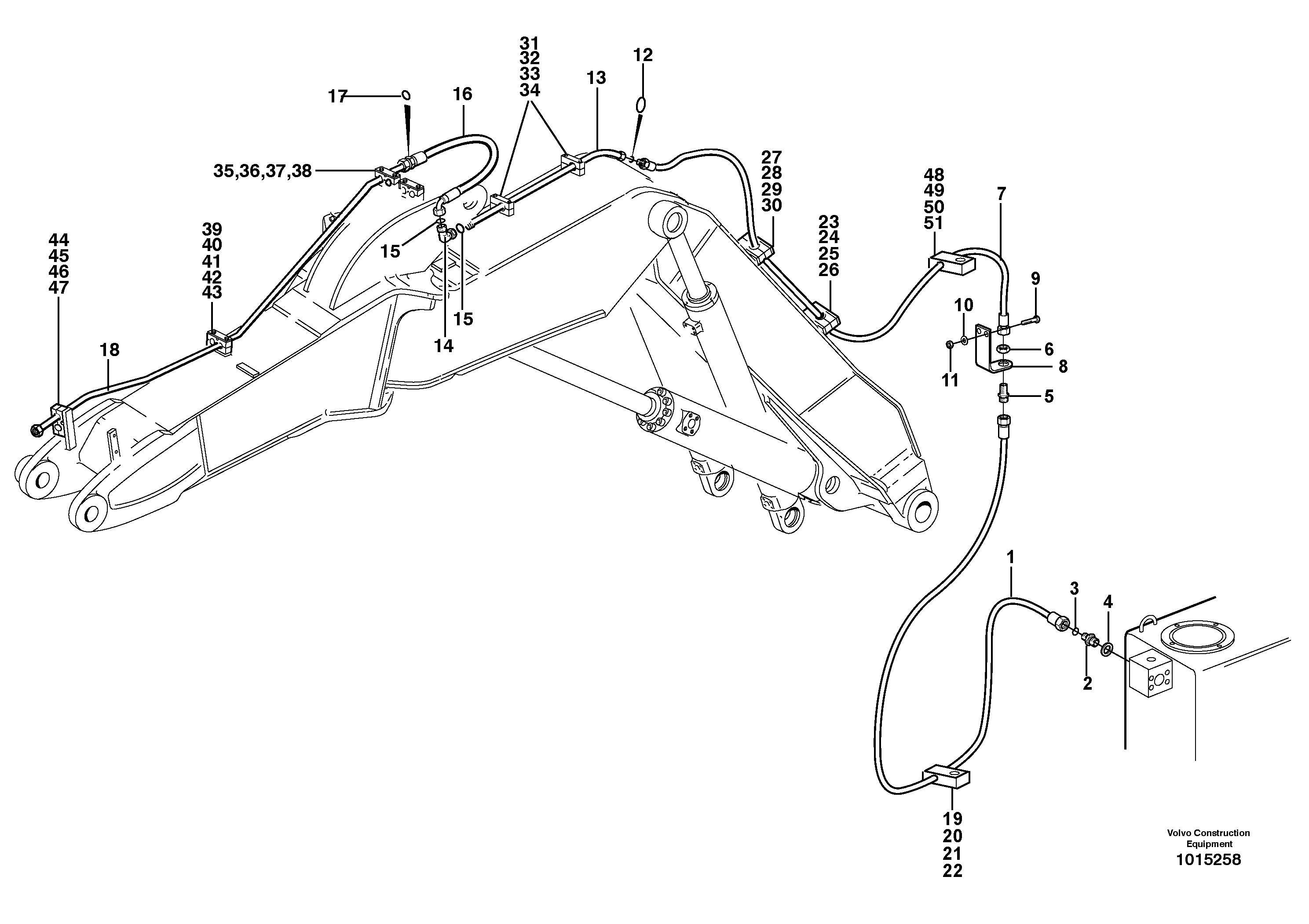 Hammer hydraulics on adjustable boom, return line  14313105 — volvo parts diagram