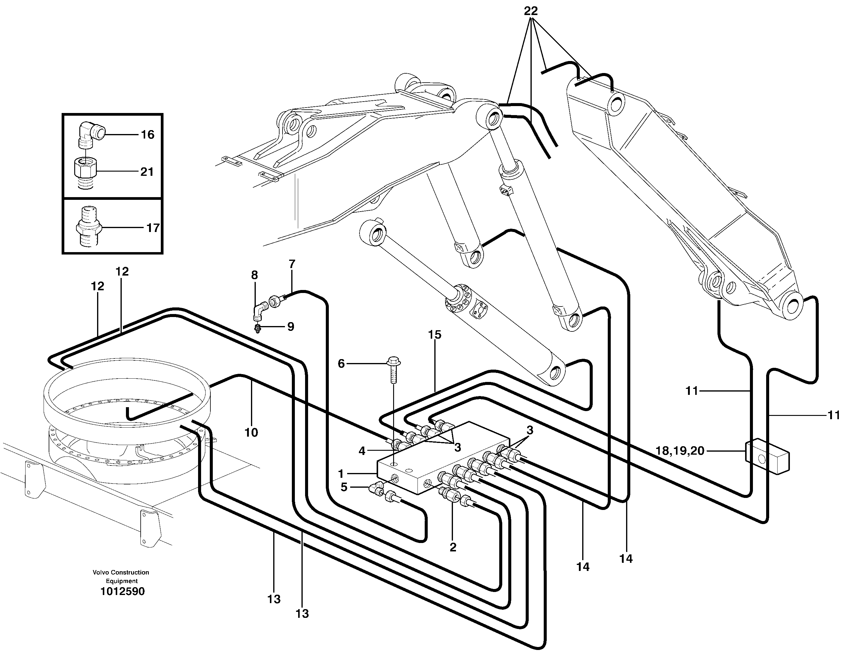 Central lubrication. slewing, adjustable boom  14313025 — volvo parts diagram