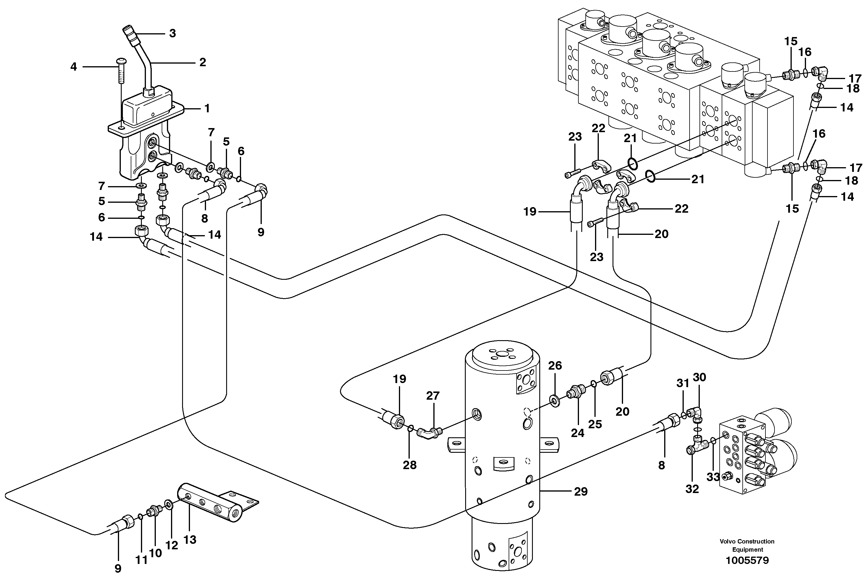 Hydraulic system for dozer blade, upper section  14313000, 14313001, 14313002, 14313130 — volvo parts diagram