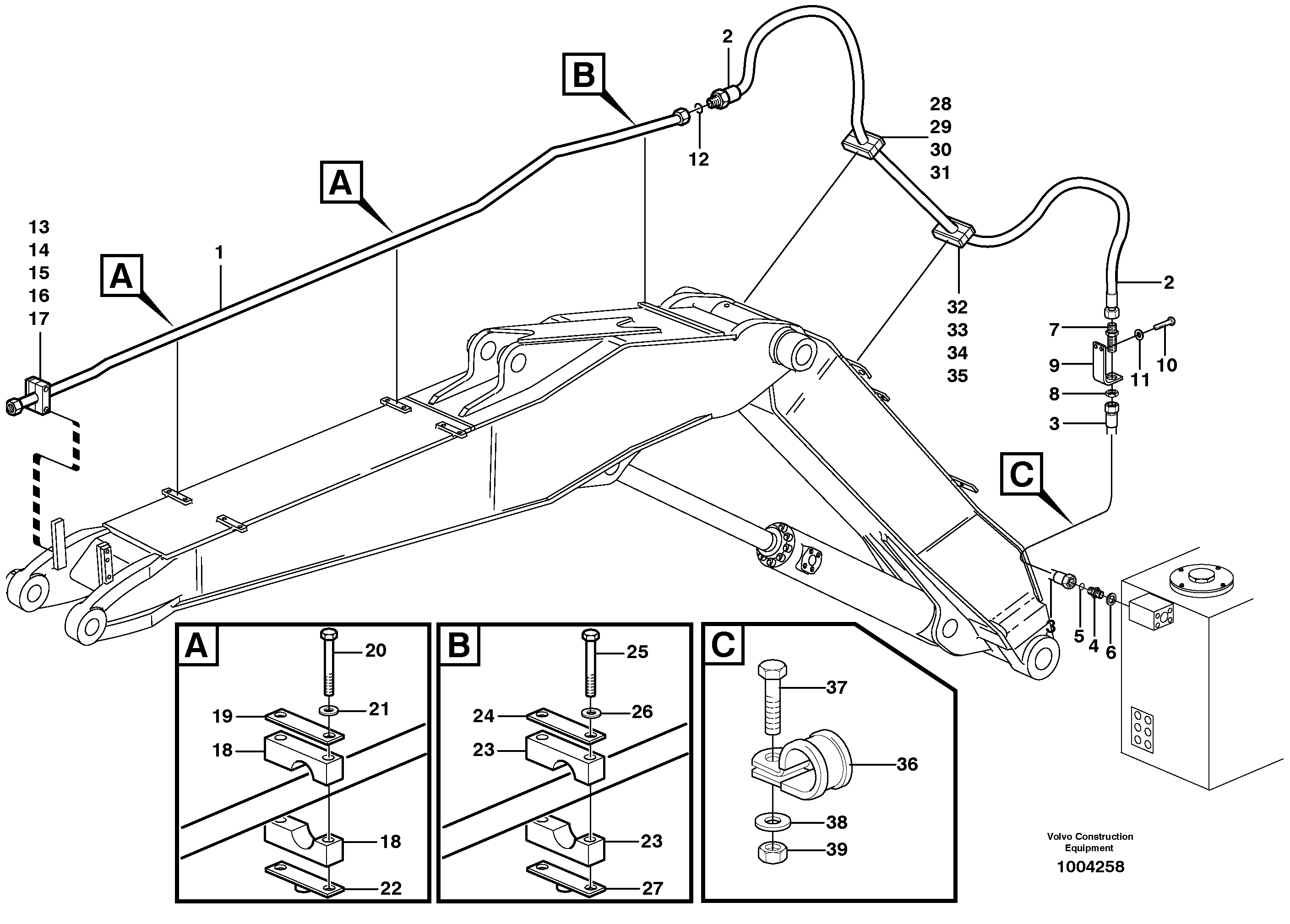 Hammer hydraulics on adjustable boom, return line  14313037 — volvo parts diagram