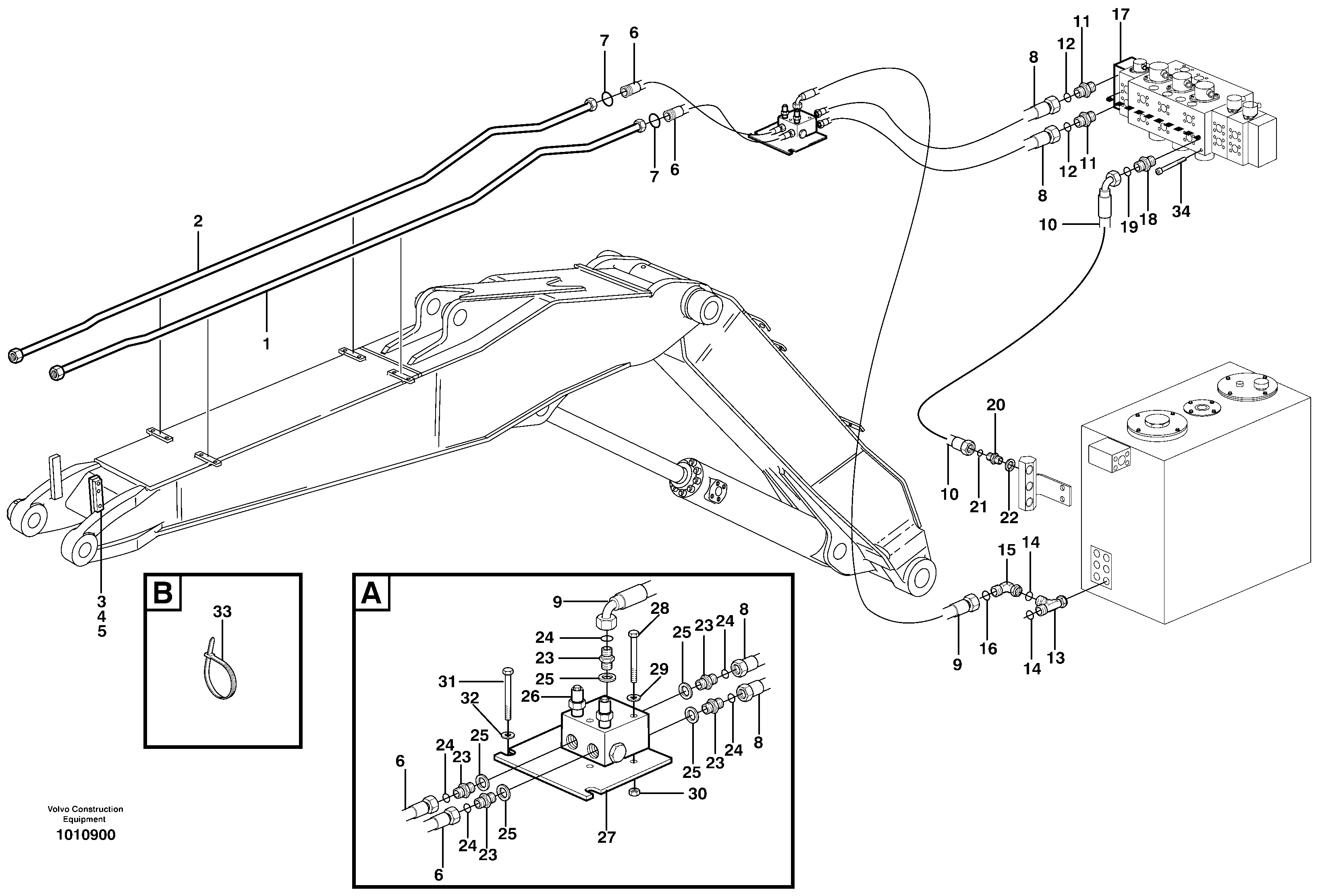 Hydr. equipm. on adjustable boom , 5,1m.  X3  14313016 — volvo parts diagram