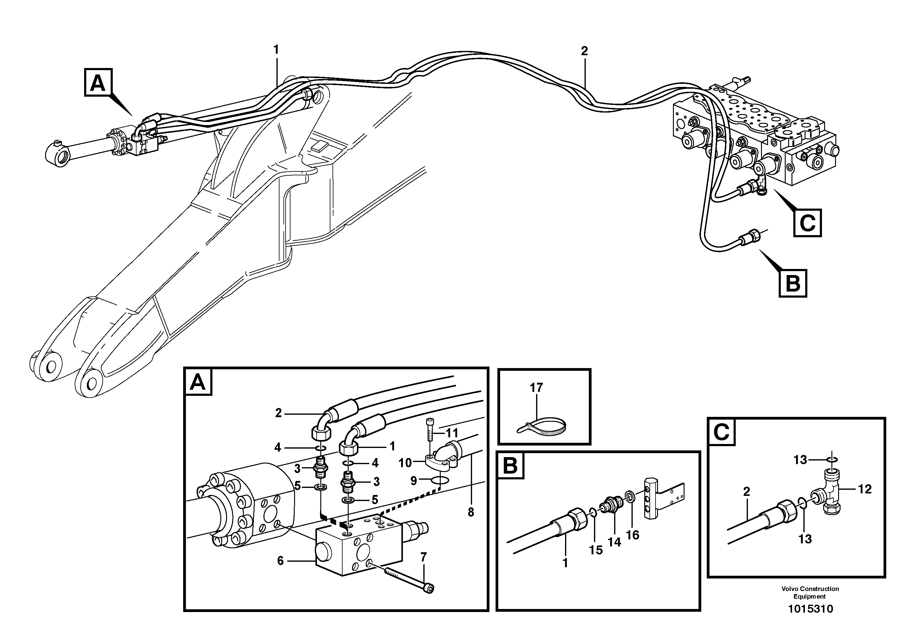 Servo hydraulics, Hose break valve  14314111 — volvo parts diagram