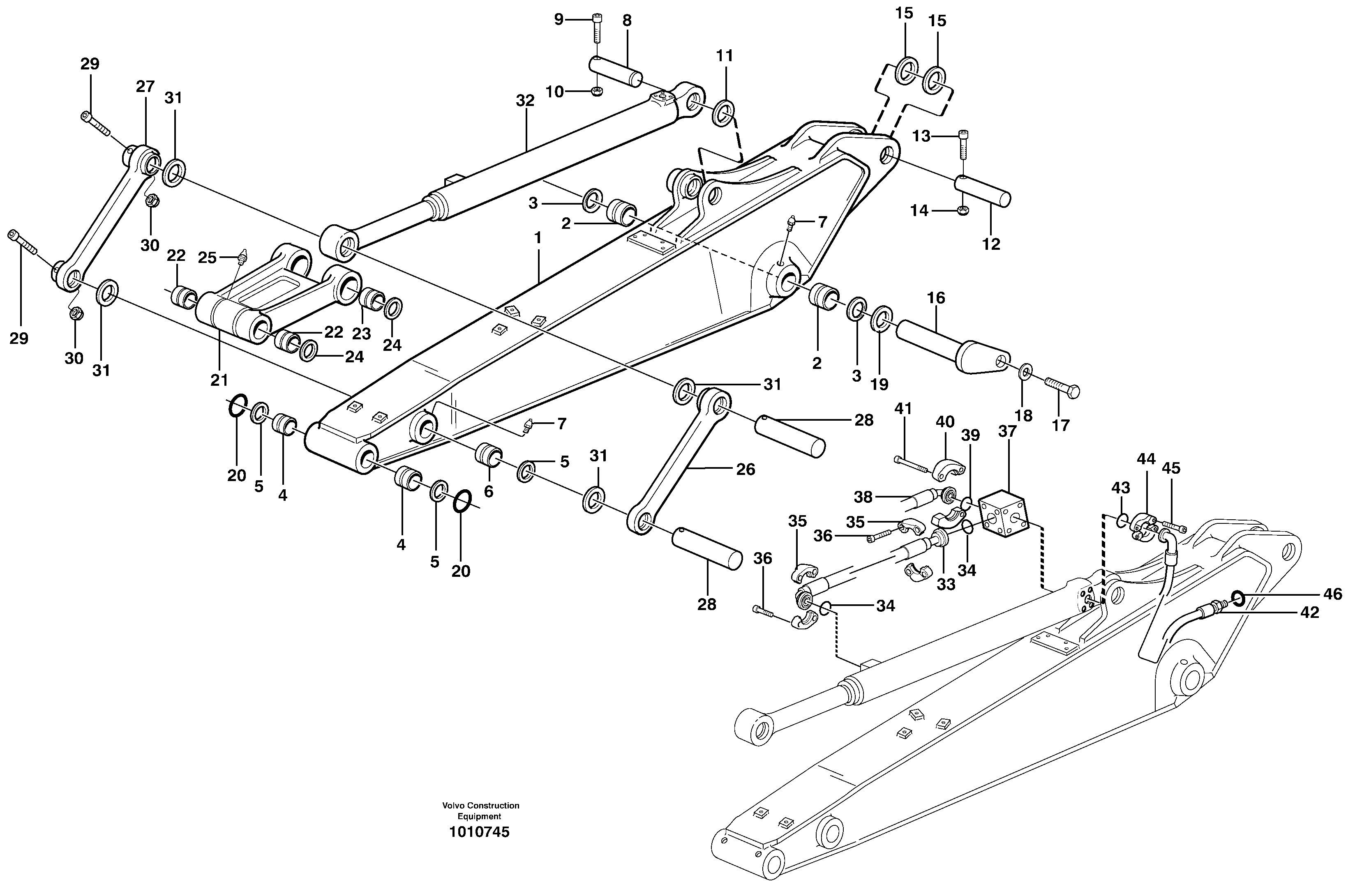 Dipper arm incl. connect.  14313055, 14313056, 14313057, 14313058 — volvo parts diagram