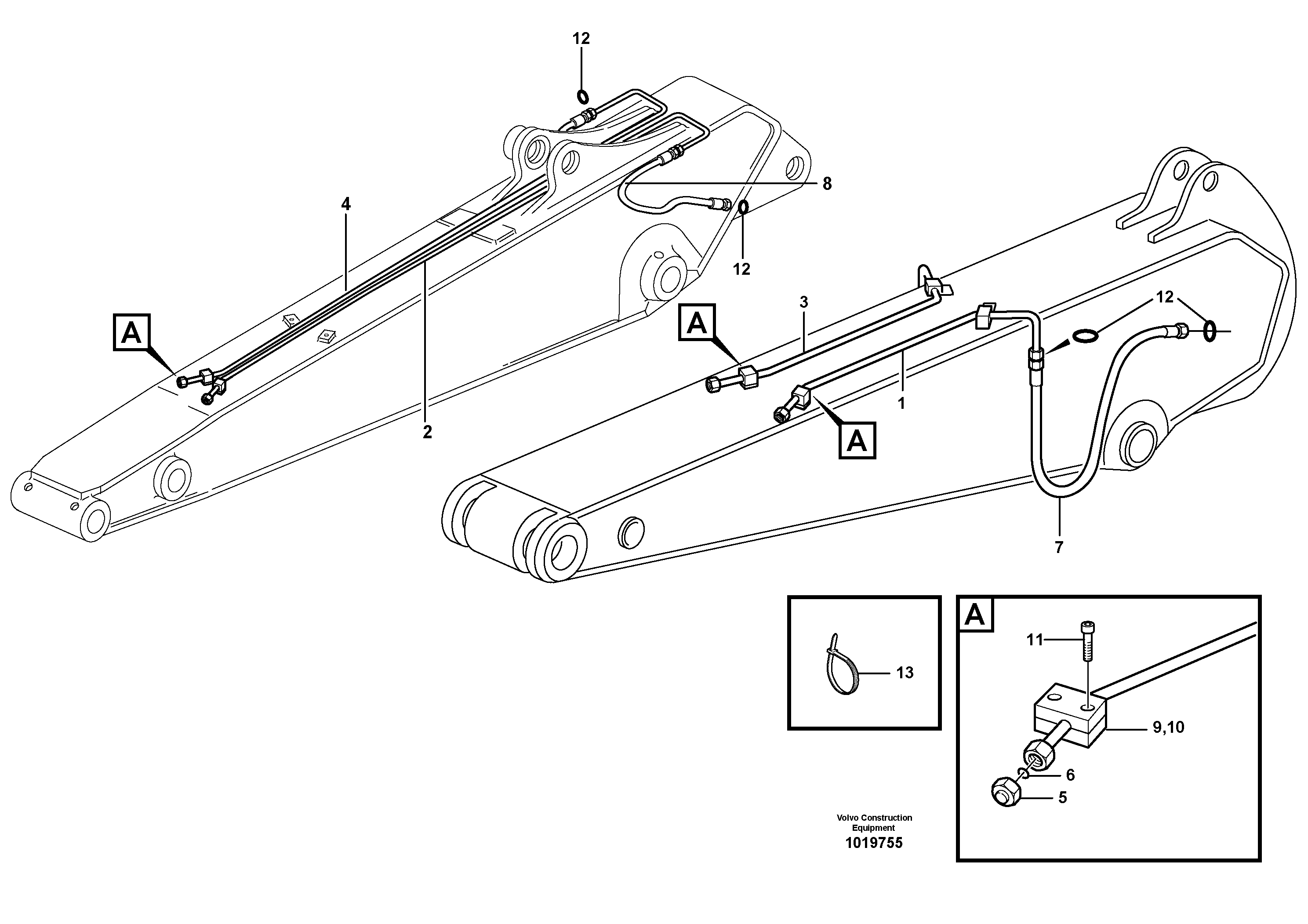 Hydr. equipm. on dipper arm, X3  14314033, 14314034, 14312061, 14315035 — volvo parts diagram