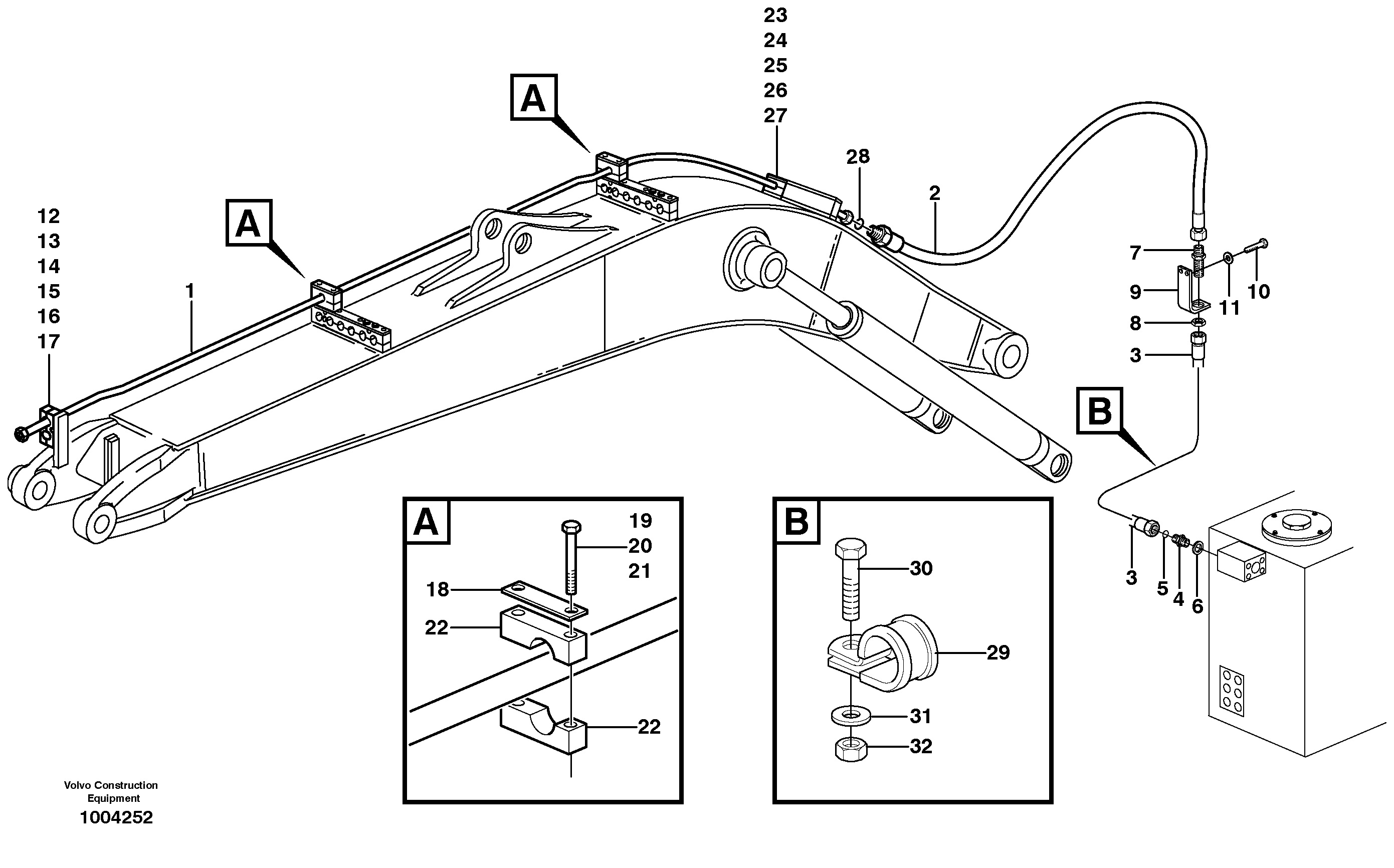 Hammer hydraulics on mono boom, return line  14313036 — volvo parts diagram