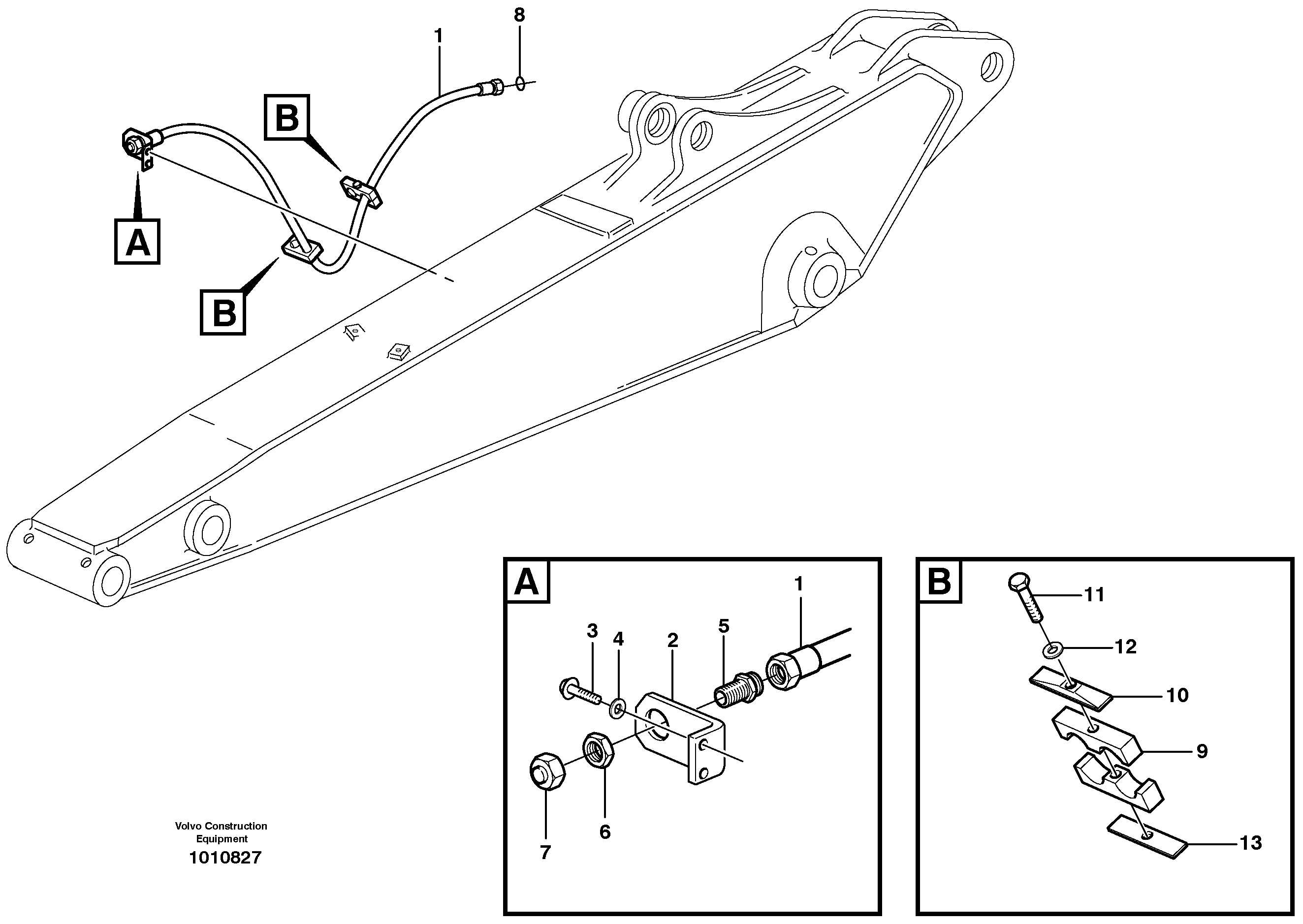 Hammer hydraulics on dipper arm, return line  14313031, 14313032, 14313033, 14313119 — volvo parts diagram