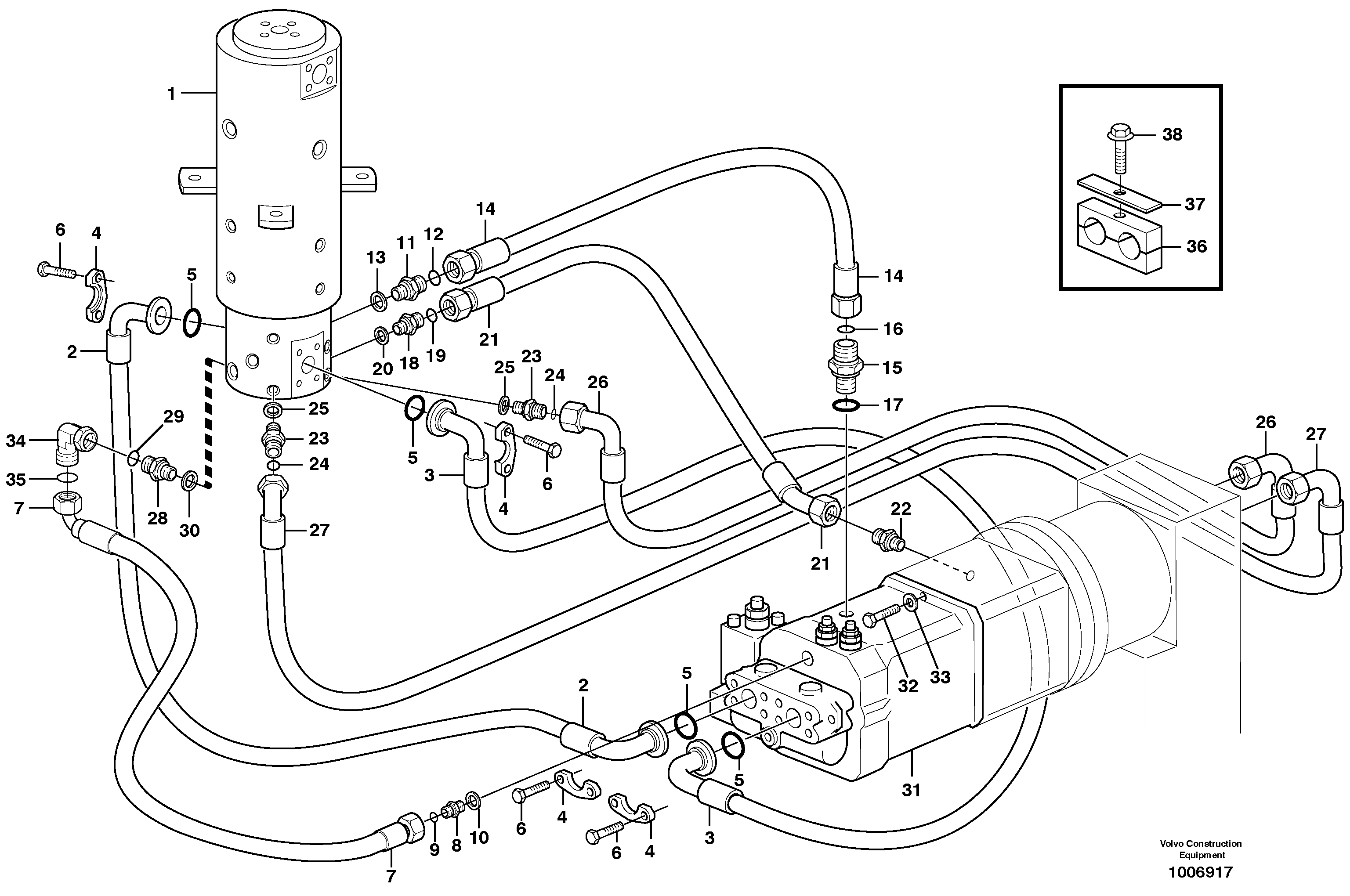 Hydraulic system, transport in undercarrige — volvo parts diagram