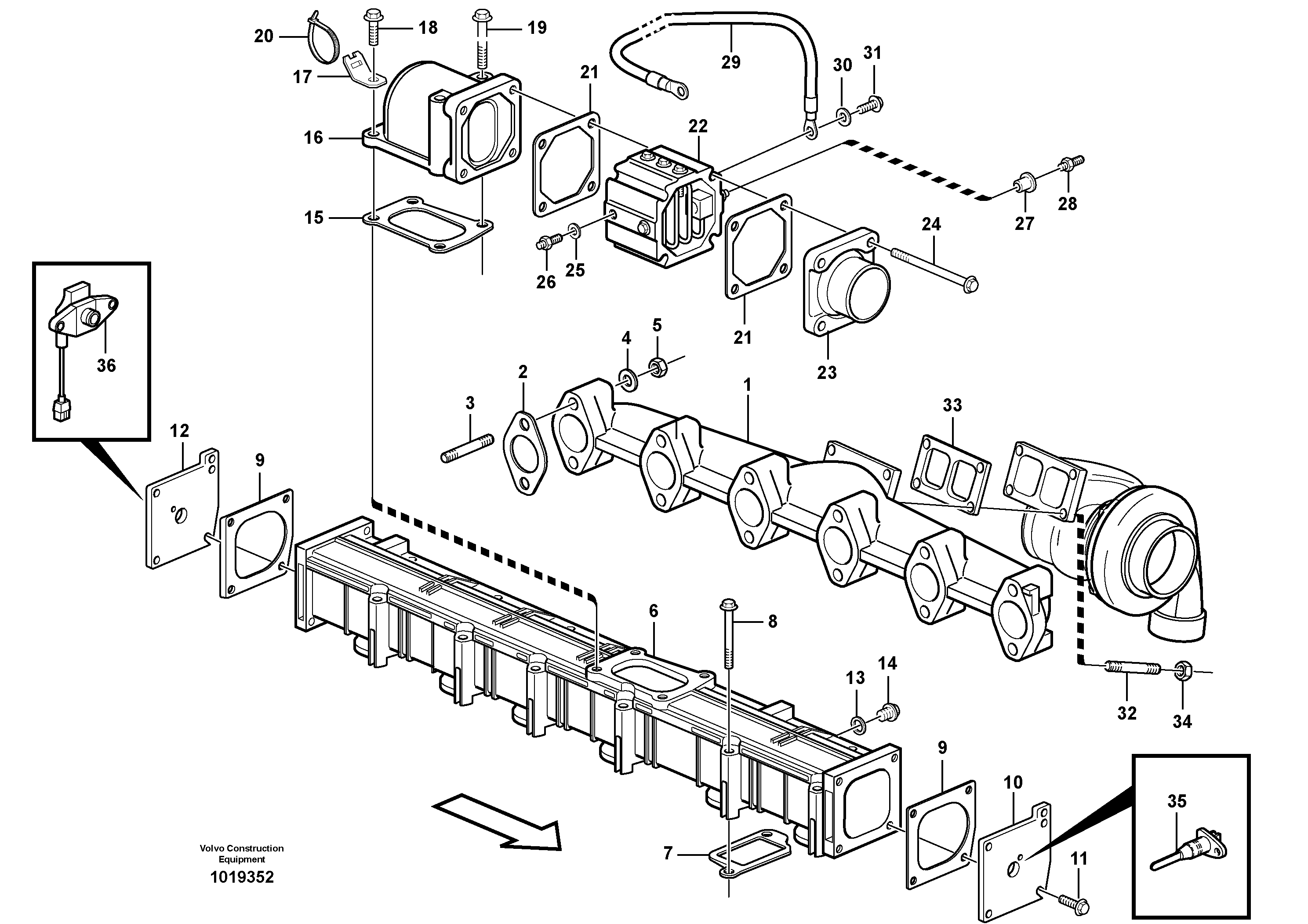 Inlet manifold and exhaust manifold — volvo parts diagram