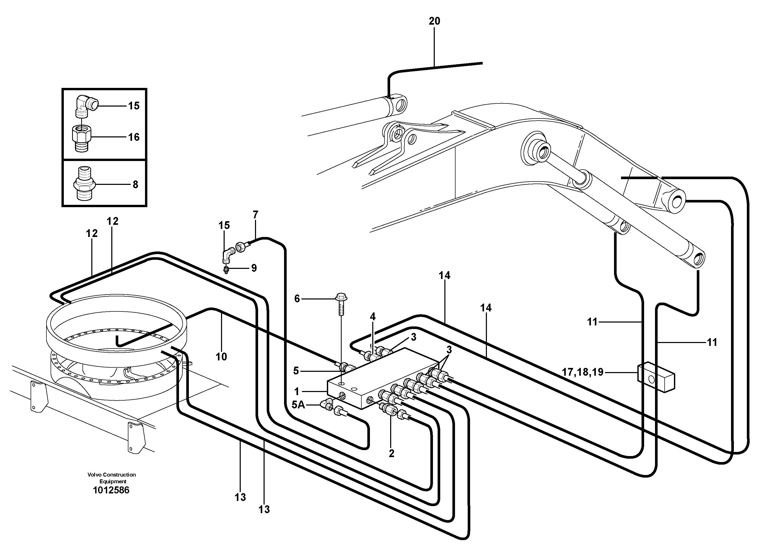 Central lubrication. slewing, mono boom  14313024, 14313102 — volvo parts diagram