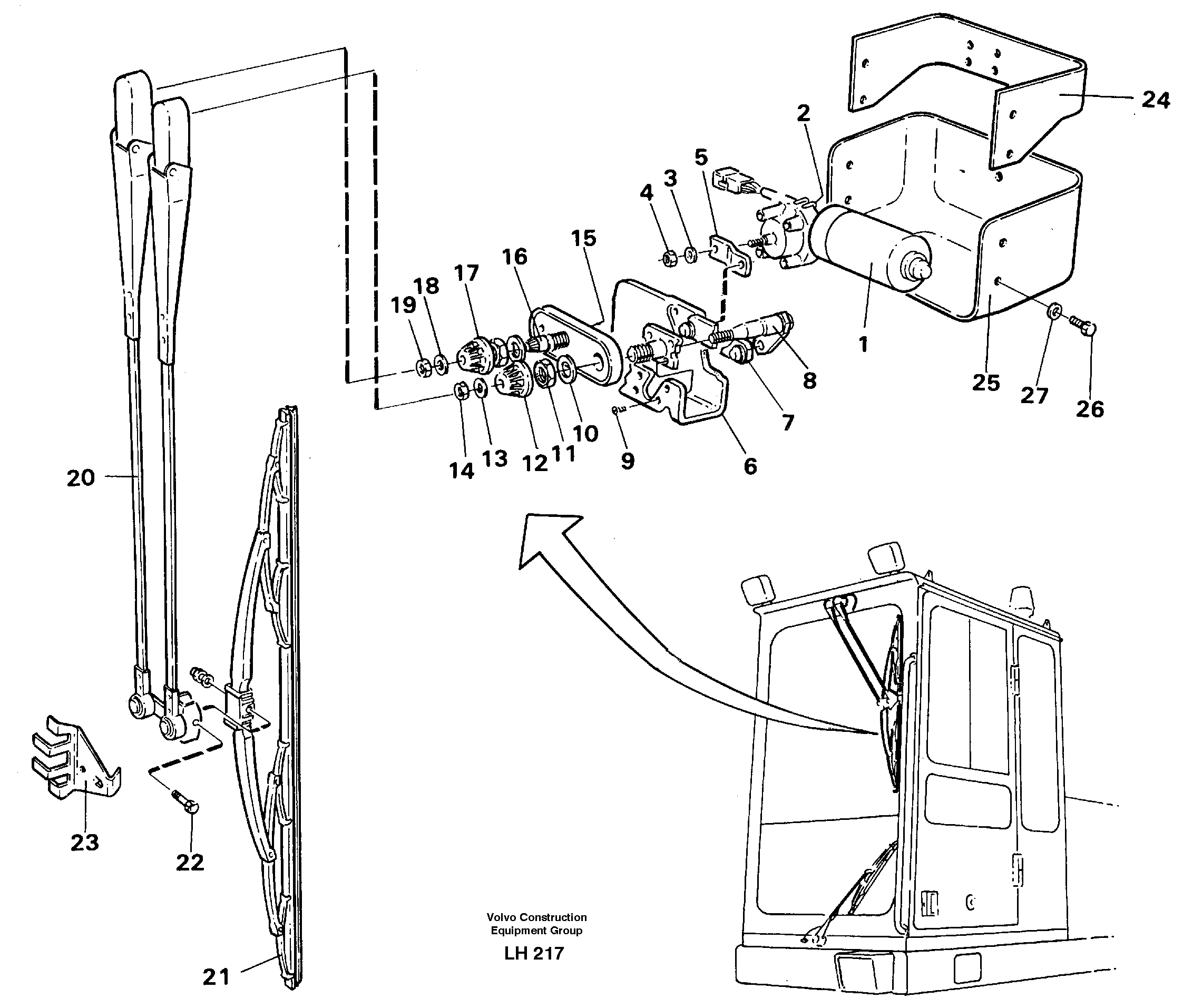 Windscreen wiper, upper — volvo parts diagram