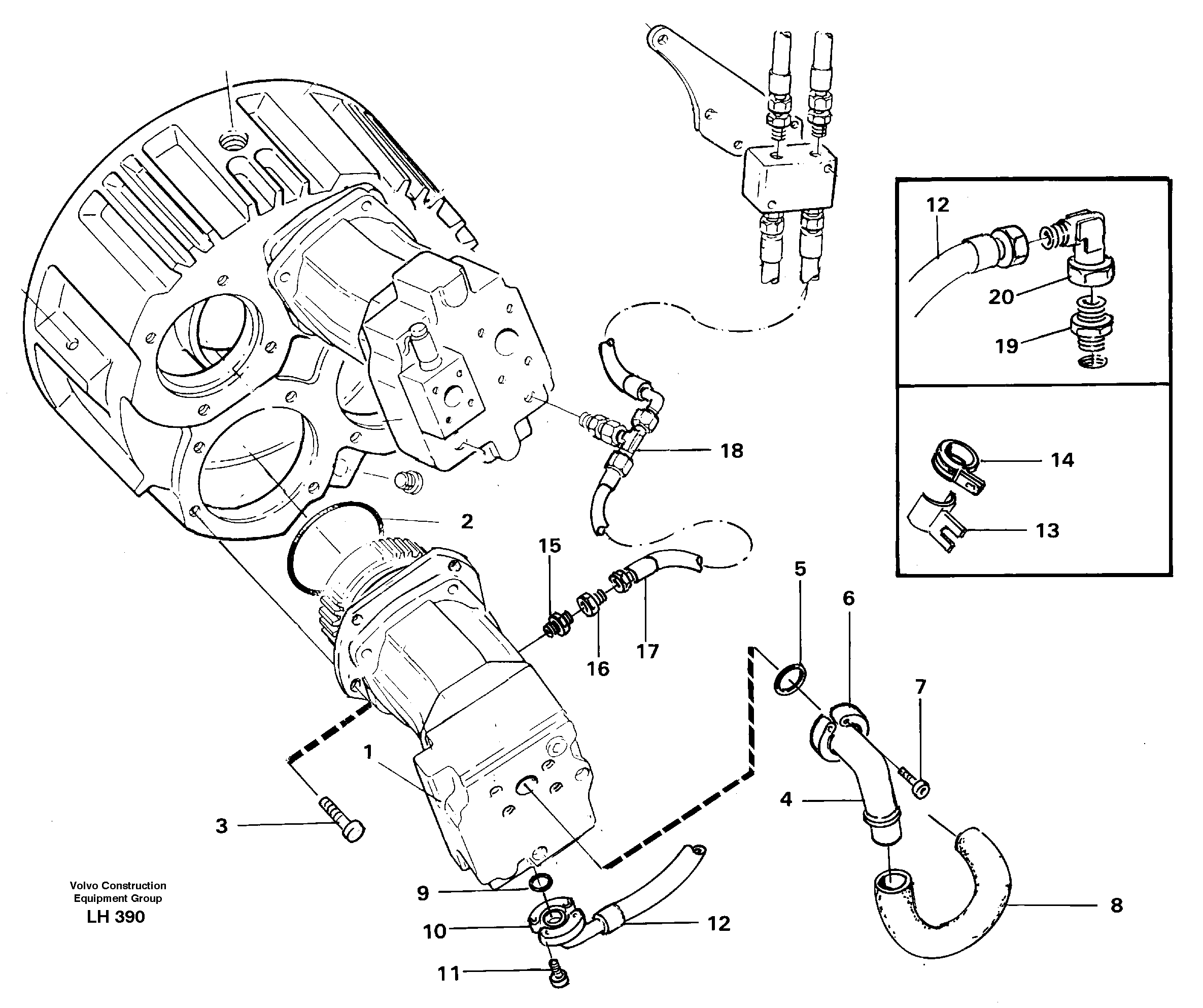 Hydraulic system, pump installation P4.  14257206, 14257213, 14263260 — volvo parts diagram