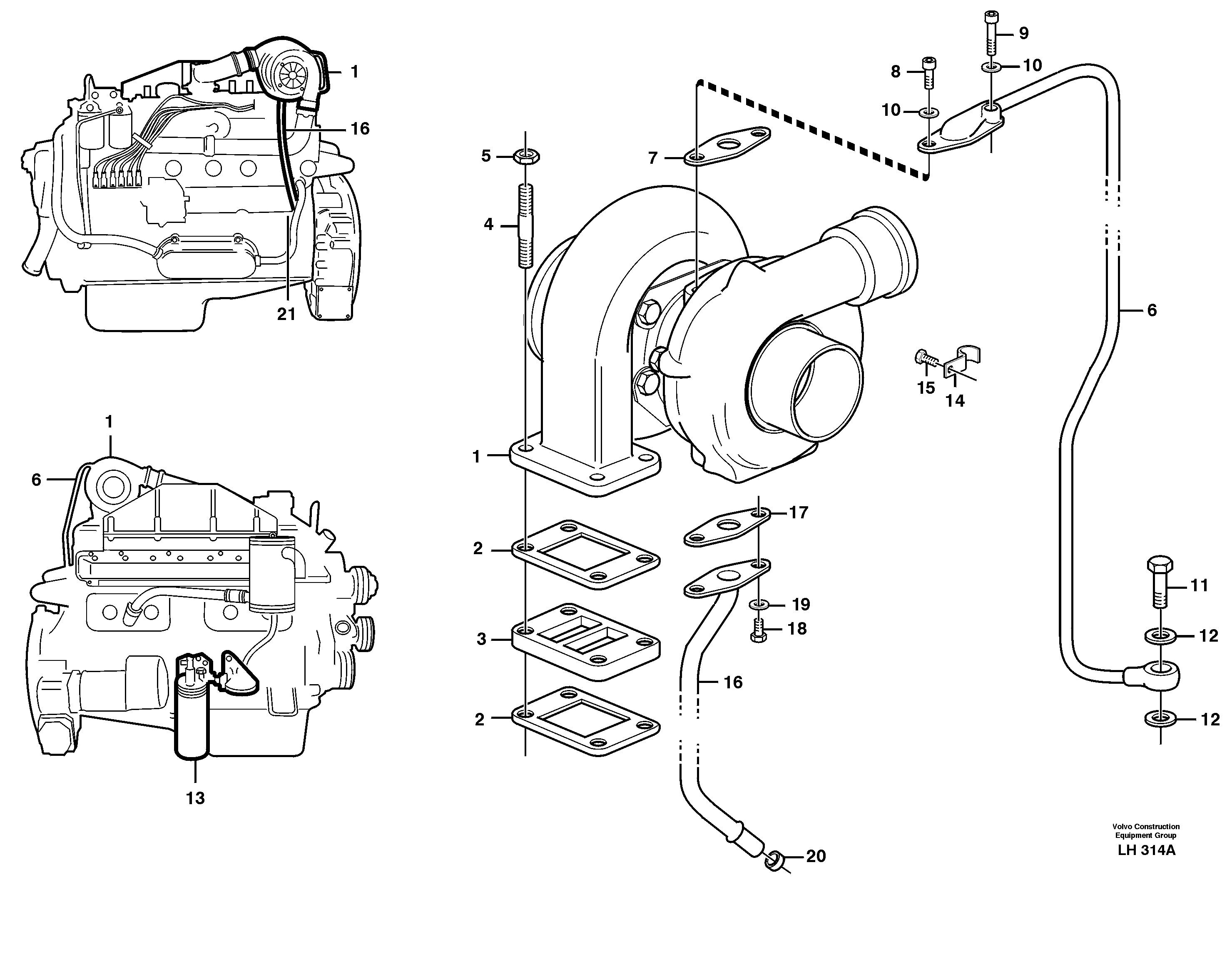 Turbocharger with fitting parts — volvo parts diagram