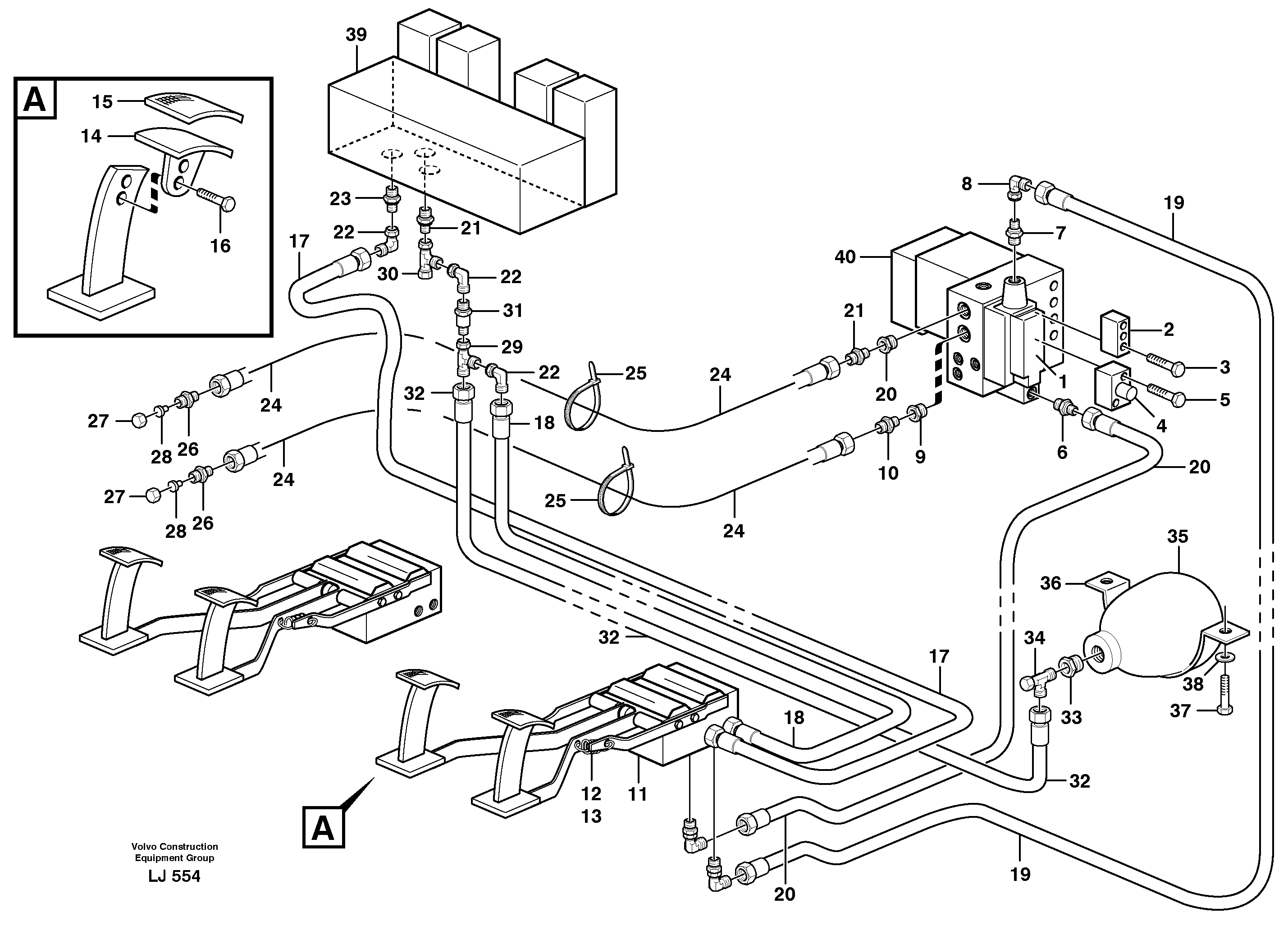 Pedal operated slope bucket/grab hydaulics on monoboom. — volvo parts diagram