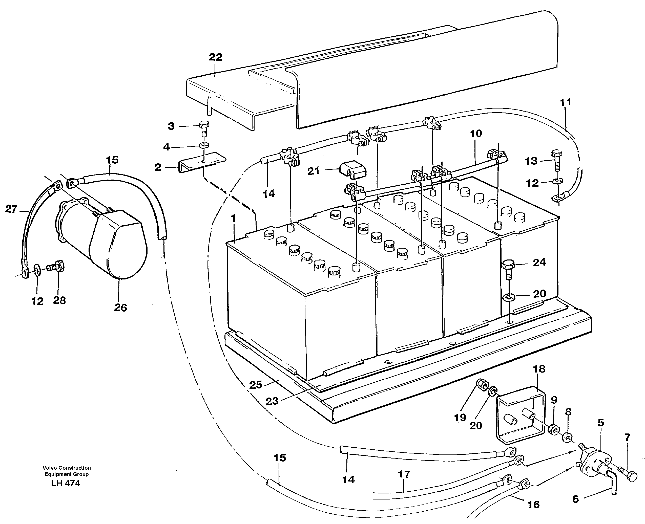 Battery, assembly  SER NO 1544- — volvo parts diagram
