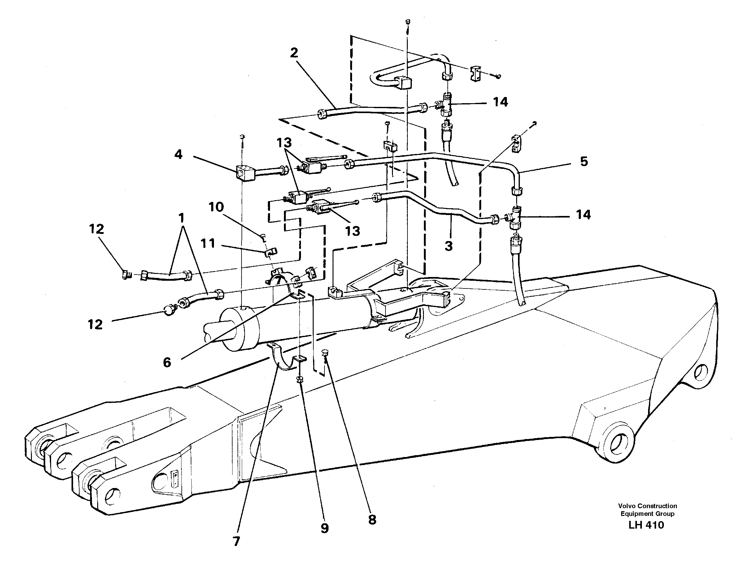Parallel connected grab hydraulics incl. shut-offcocks on dipper arms  14258210  14258212  14258214 — volvo parts diagram