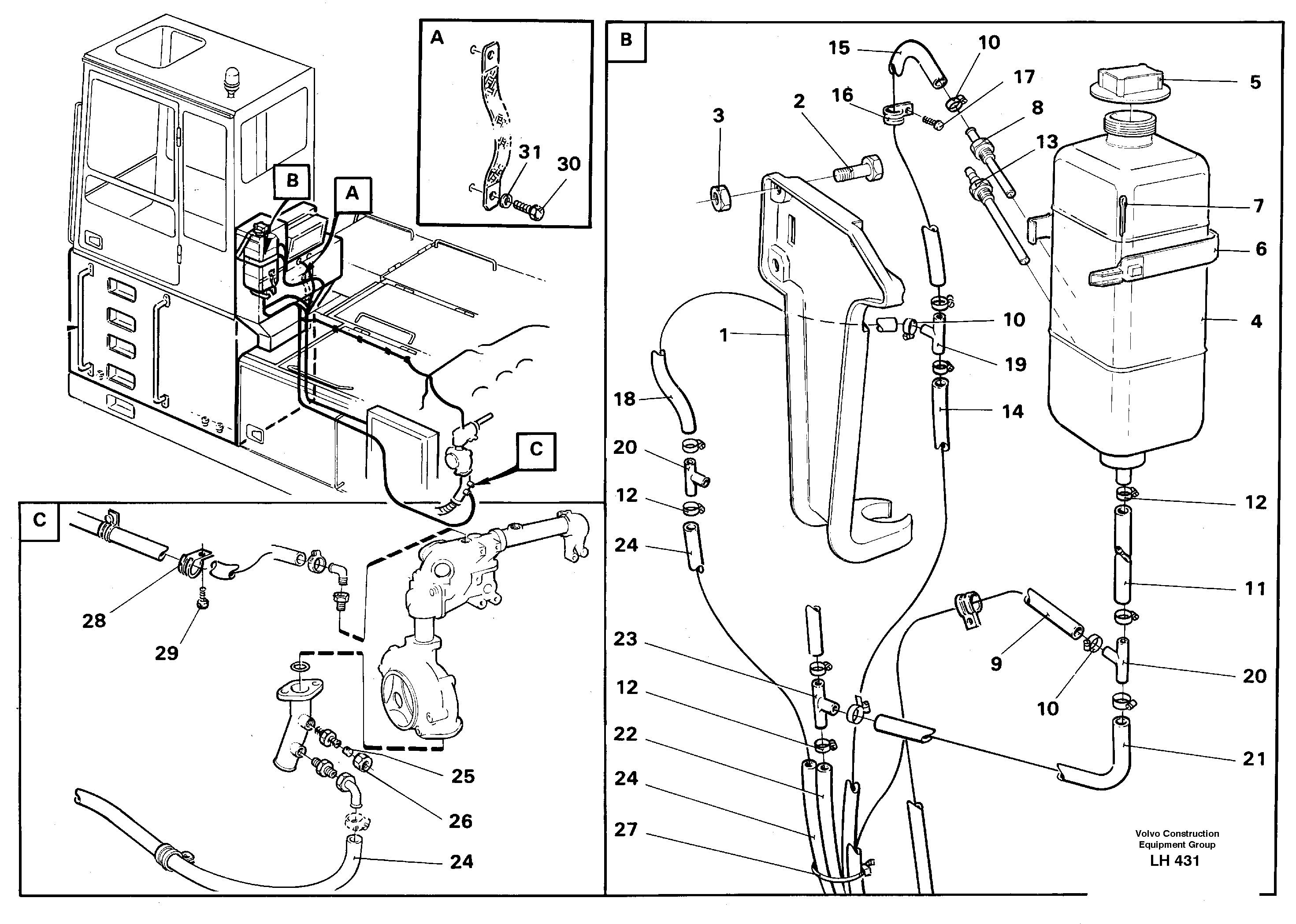 Expansion tank, cab elevation 1220 mm  14260584 — volvo parts diagram