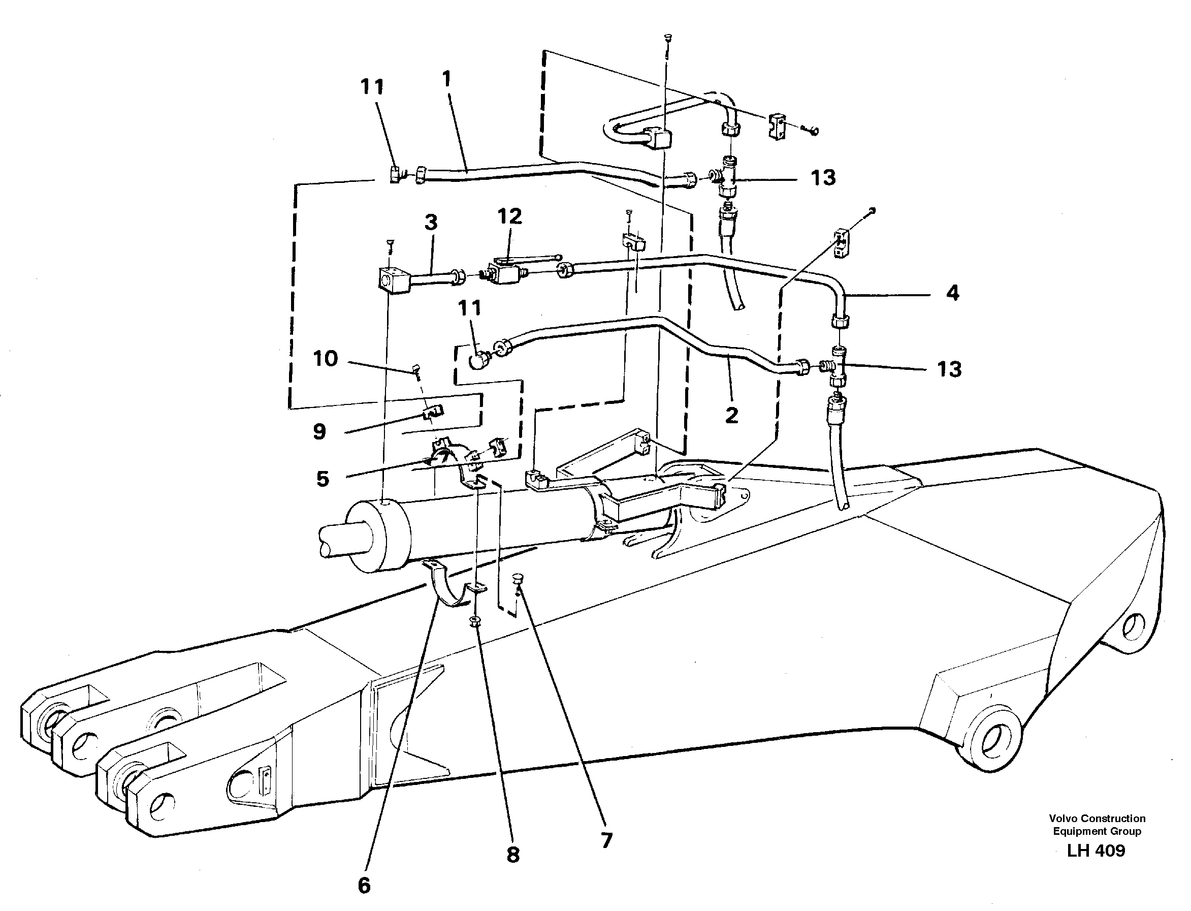Parallel connected grab hydraulics on dipper arm  14258209  14258211 14258213 — volvo parts diagram