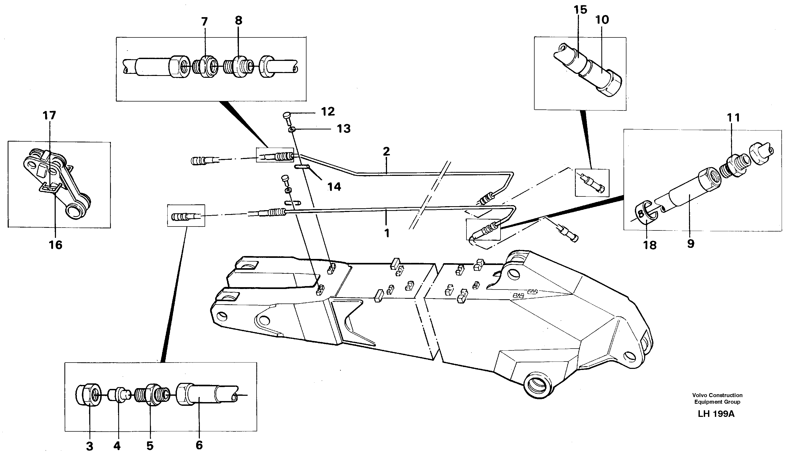 Hydr. quick fit equipm. on long dipper arm  14255215, 14255217 — volvo parts diagram