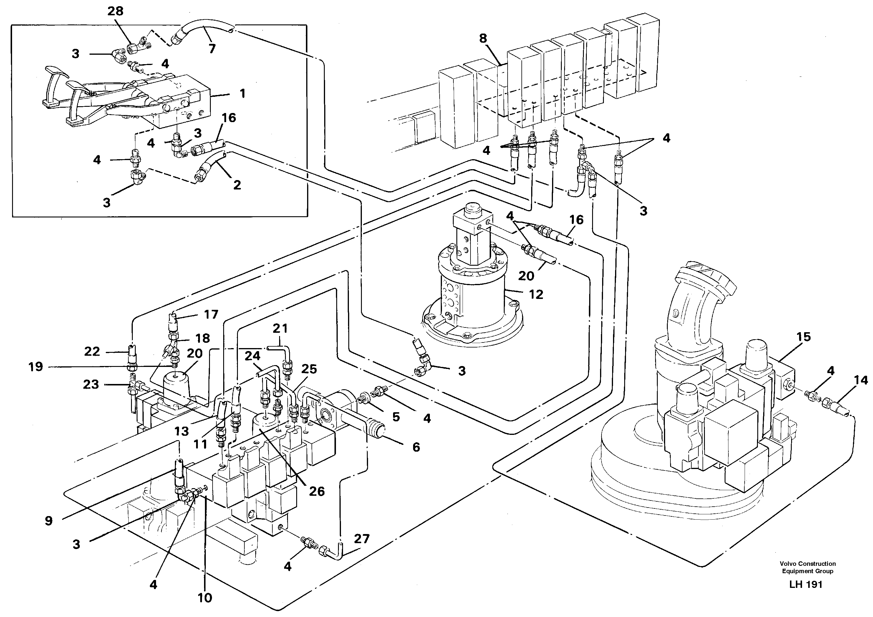 Servo system,incl travel and locking oscillating axle — volvo parts diagram